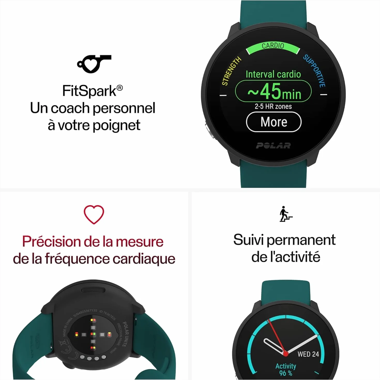 Polar Unite - Montre Connectée - Montre Fitness Étanche avec GPS connecté, Suivi du Sommeil, Guide d'entraînement Quotidien, Mesure de la Récupération – Cardiofréquencemètre au Poignet
