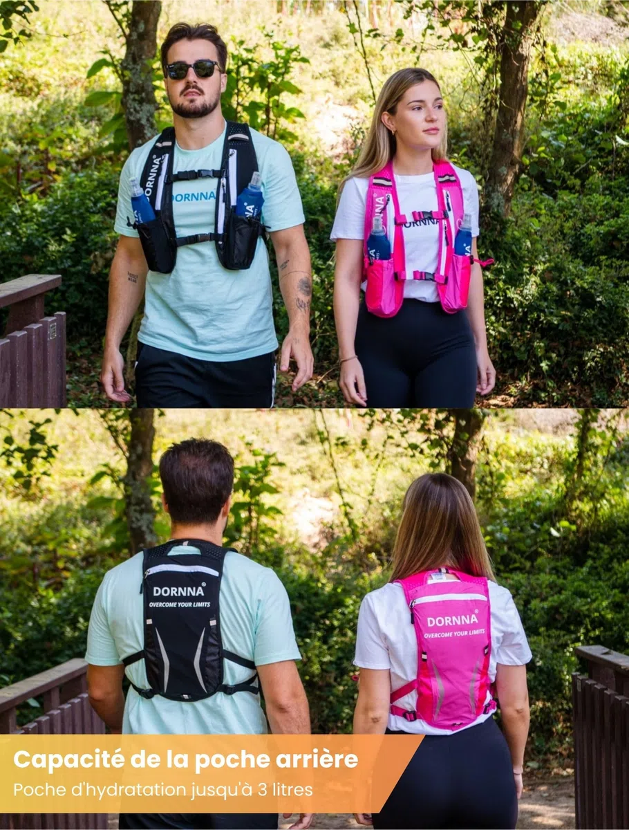 Ultra Terra V2 - Sac Trail + 2 PCS Gourde Souple 500 ML sans BPA, Sac Hydratation Running Homme e Femme, Gilet Hydratation Taille Unique.