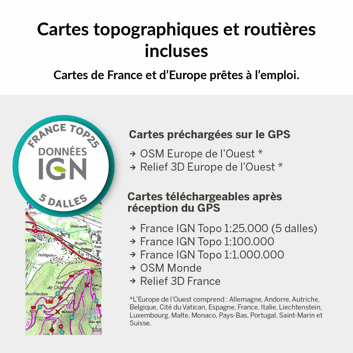 TwoNav Terra (32 Go) + Carte 5 Dalles de France IGN Top25, GPS de Sports avec écran Large 3,7 Pouces pour Montagne, randonnée, VTT, vélo