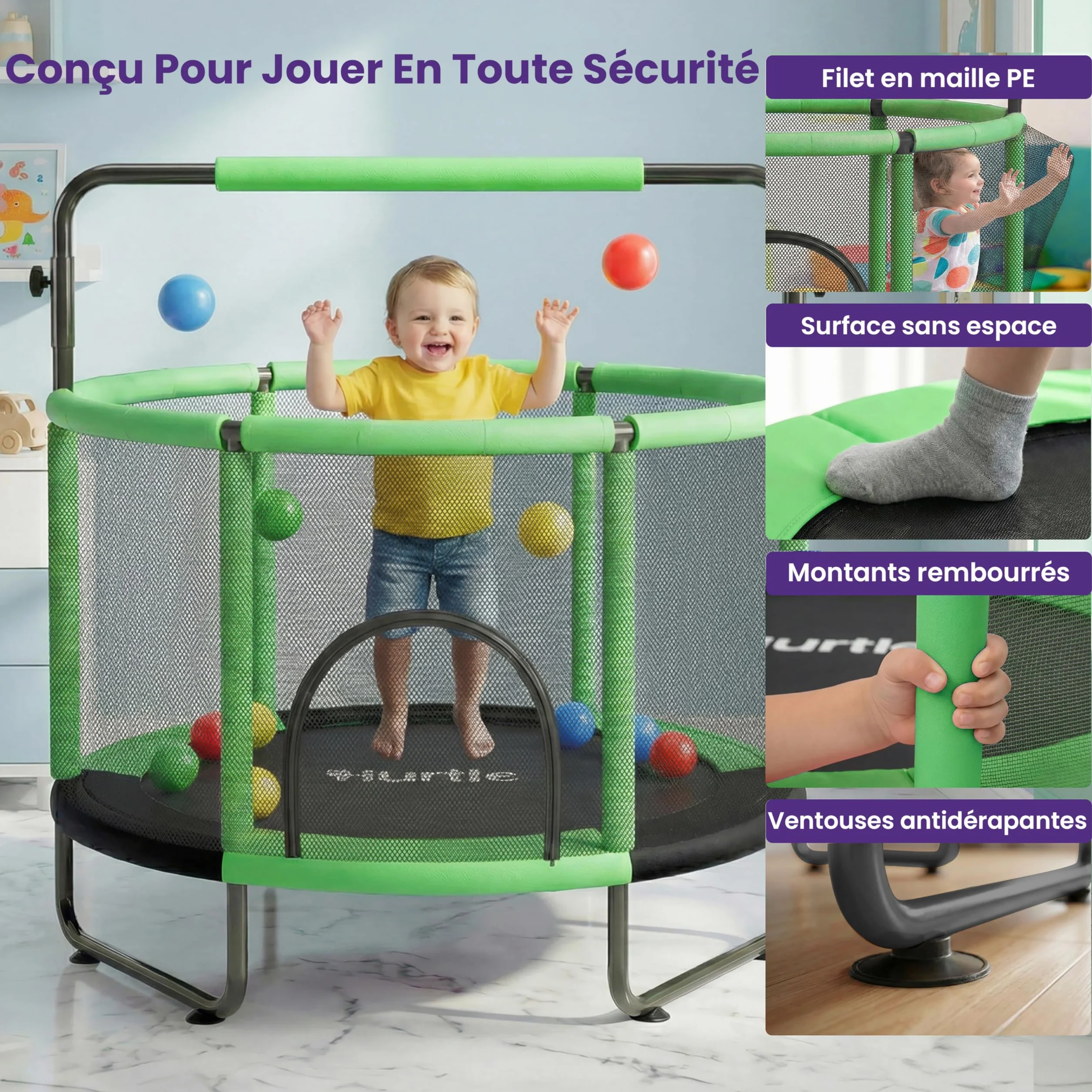 Hurtle Trampoline Enfant 140 cm avec Filet de Sécurité – Trampoline Jardin et Intérieur avec Balançoire, Sac de Frappe, Anneaux, 20 Balles, Structure Stable, Jeux Actifs dès 3 Ans