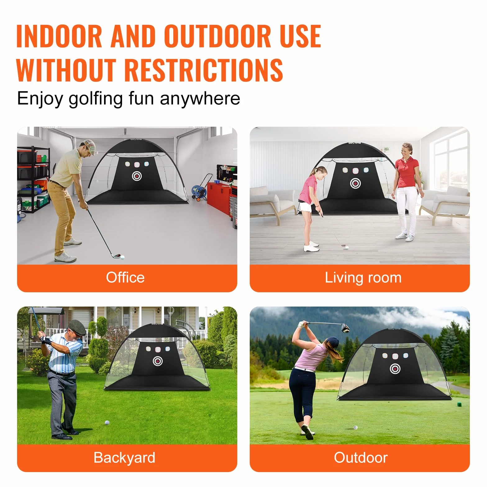 VEVOR Filet d'Entraînement au Golf 308x197 cm, Intérieur et Extérieur, Filet de Frappe de Golf avec Cible et Sac de Transport, Matériels d’Entraînement pour Amateurs de Golf, Jardin, Arrière-Cour
