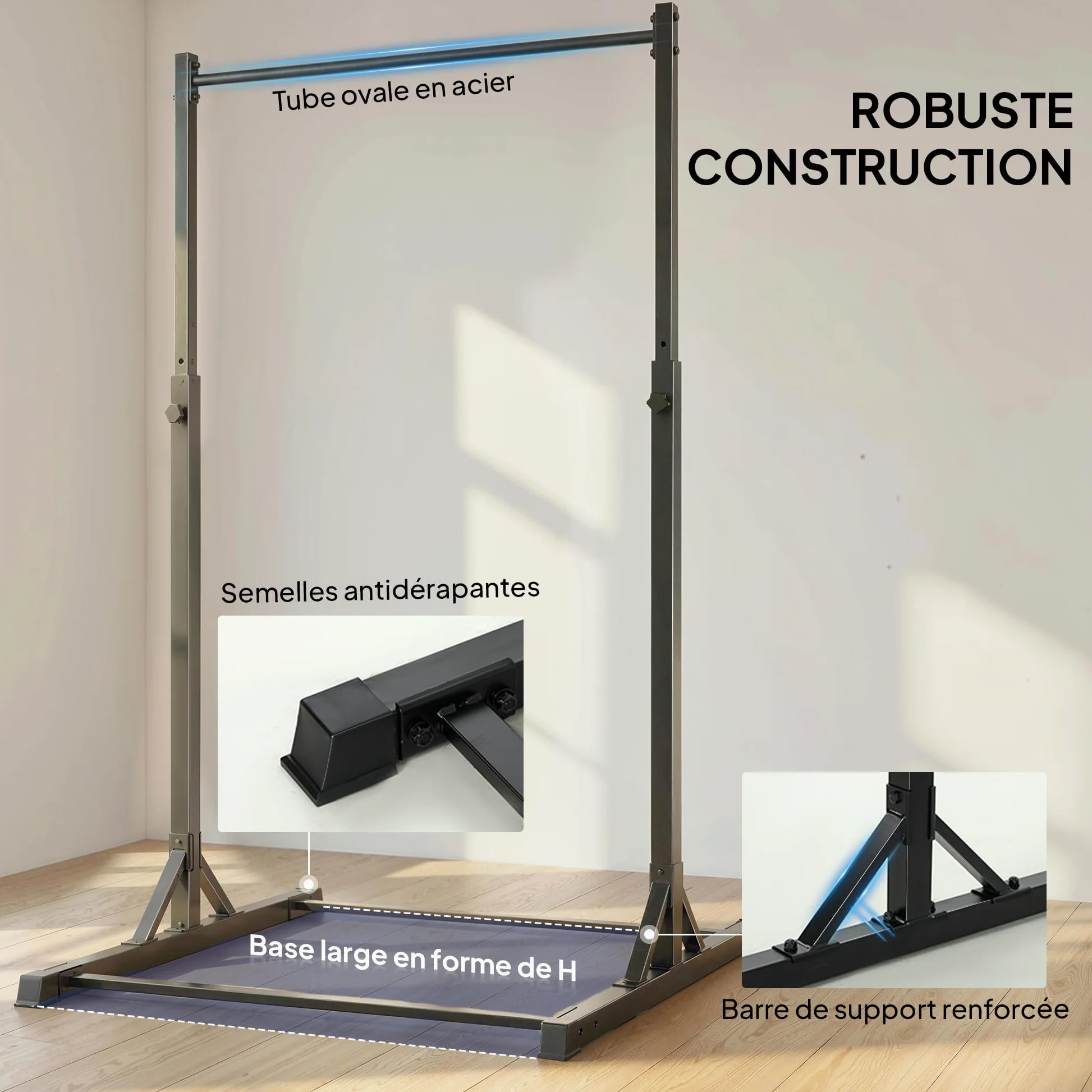 SPORTNOW Barre de traction sur pied et station de musculation - power tower 200 kg, 8 niveaux de hauteur, châssis en acier robuste 128 cm, équipement fitness pour musculation maison et tractions, noir