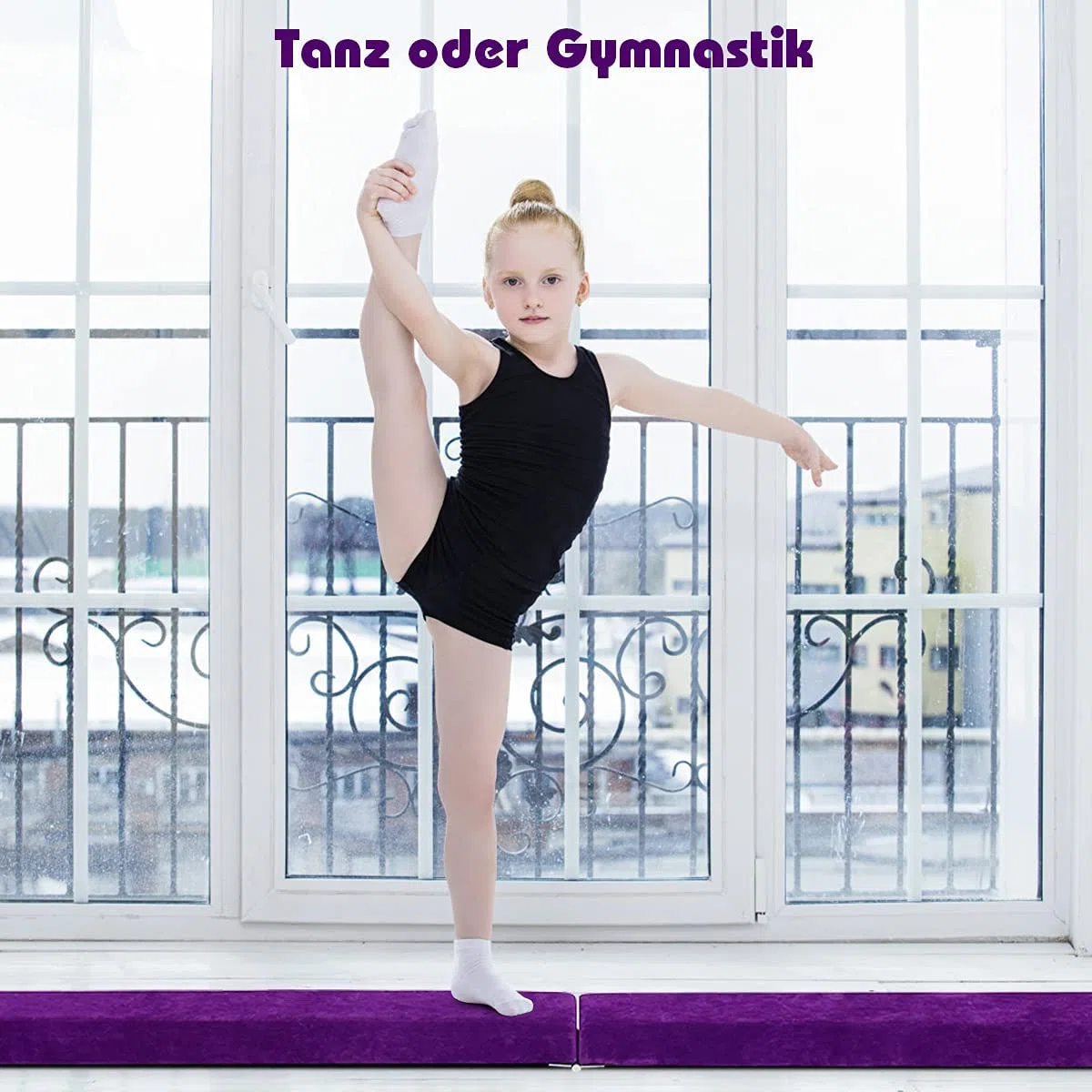 RELAX4LIFE Poutre Gymnastique Pliable 210 cm en Finette avec Pieds Surélevés, Poutre Gym au Sol Portable avec Poignées de Transport, Gymnastique Materiel pour Enfants et Adultes