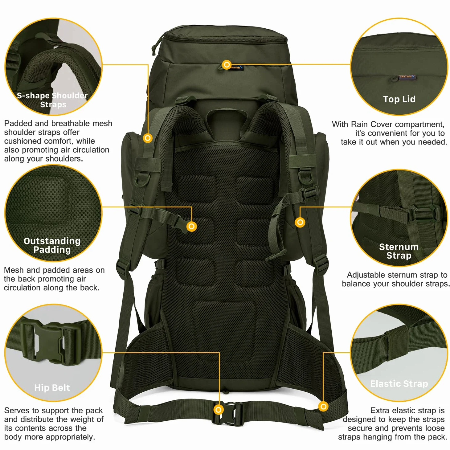Mardingtop 60L Sacs à Dos de Trekking Tactiques pour Adultes Sac à Dos Sacs à Dos et Accessoires de randonnée en Plein air