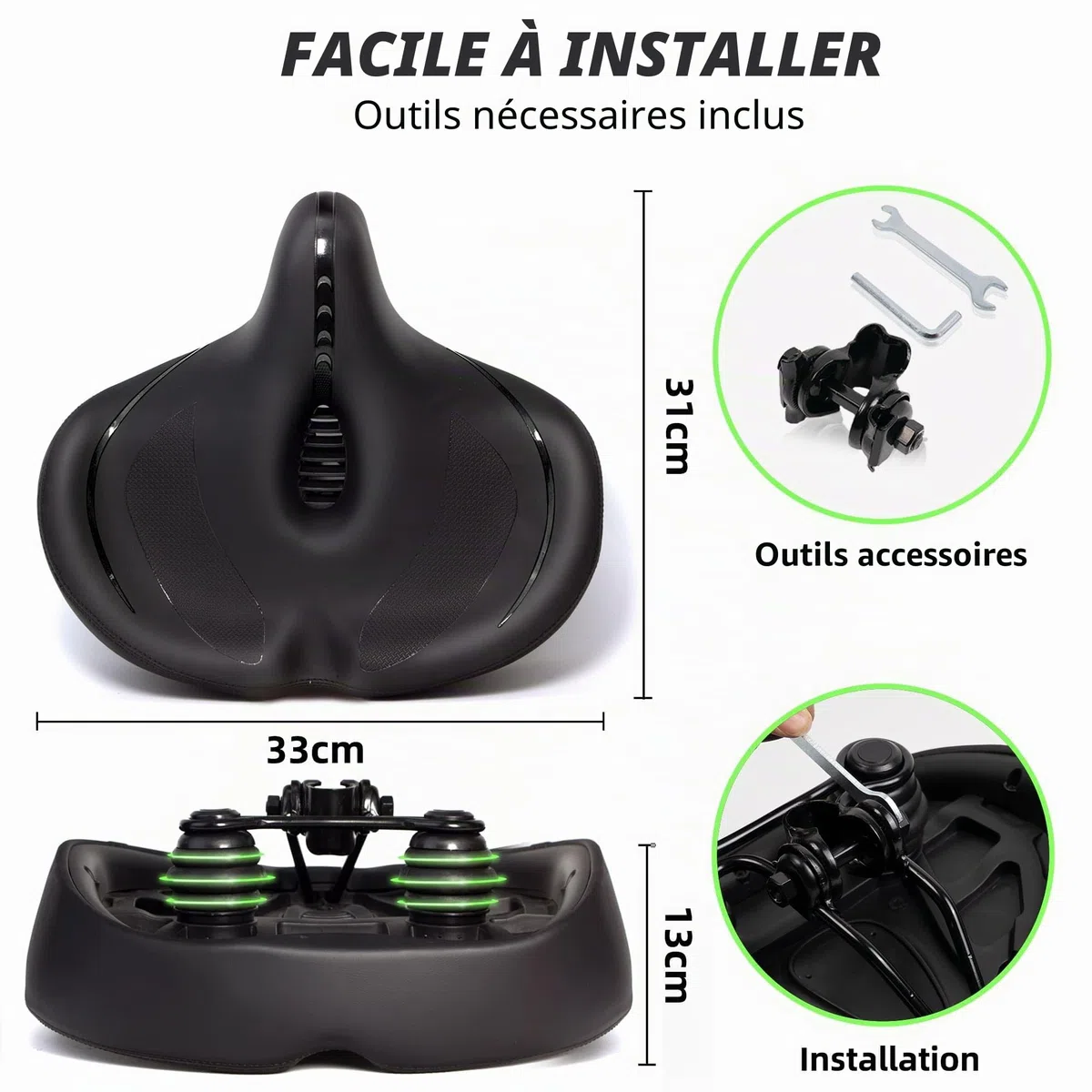 CDYWD Selle de Velo Ultra Confortable Femme et Homme - Extra Large, Rembourrage Doux, avec Suspension, Selle de Vélo Ergonomique - Selle Confort Velo pour VTT, Vélo De Ville, Ebike, Vélo Stationnaire
