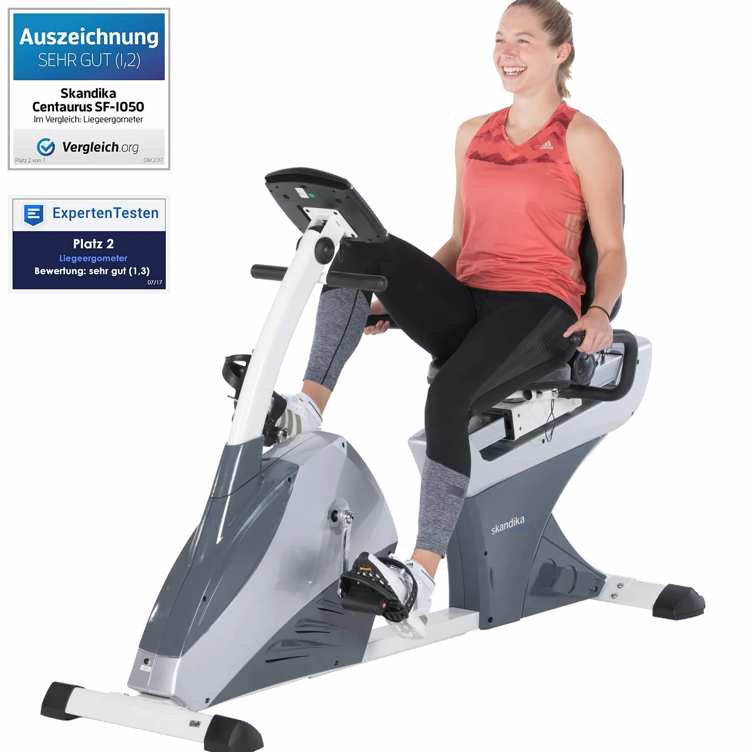 Skandika Centaurus Ergomètre inclinable, 13 kg, 12 programmes d'entraînement préinstallés et commande Bluetooth pour smartphone/tablette avec Google Street View