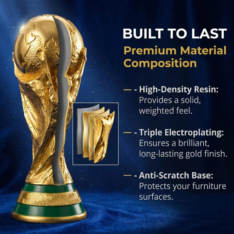 Réplique de Trophée Coupe du Monde de Football, Coupe de Champion en Résine pour Fans, Souvenir Football, Cadeau Décoratif pour Bureau, Bar, Fête