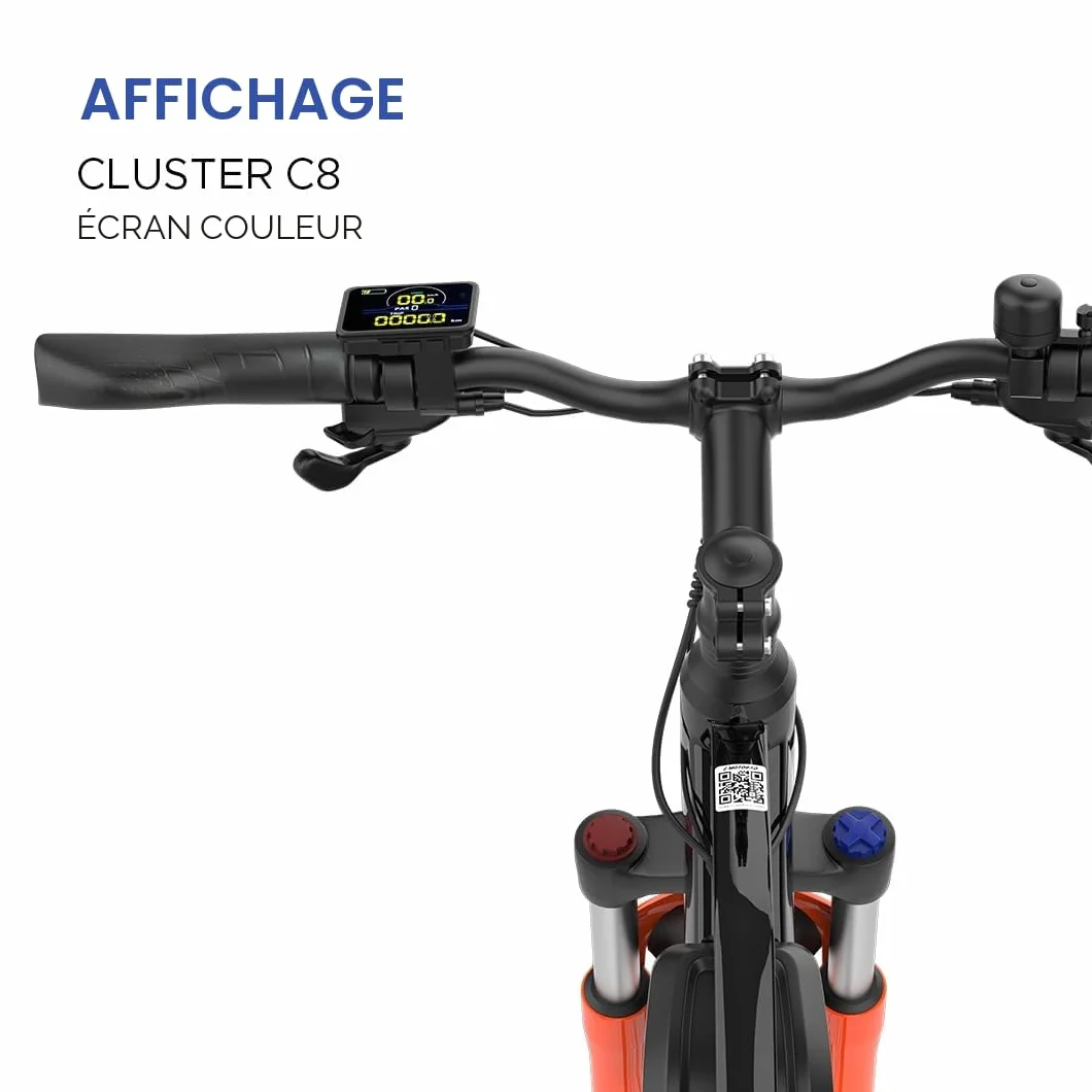 EMotorad EMX+ | Vélo électrique Tout-Terrain pour Adultes | pneus 27,5 x 2,1" | Moteur 36 V 250 W | Batterie 13 Ah Amovible | Double Suspension | Freins Hydrauliques | Écran Couleur C8