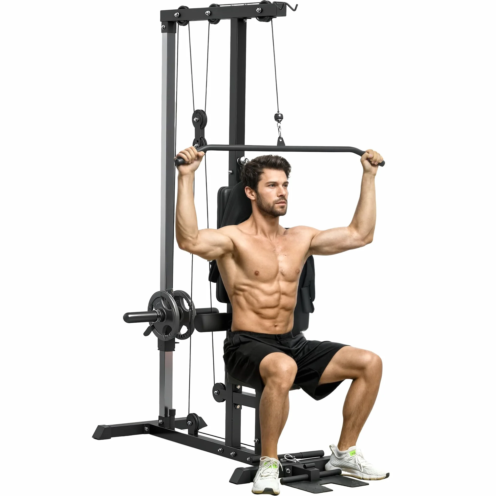 SPORTNOW Station de Musculation - Aosom.FR x FFHandball - Station à Poulie, tirage Poitrine - LAT pulldown Machine - Banc de Musculation, Haut du Corps