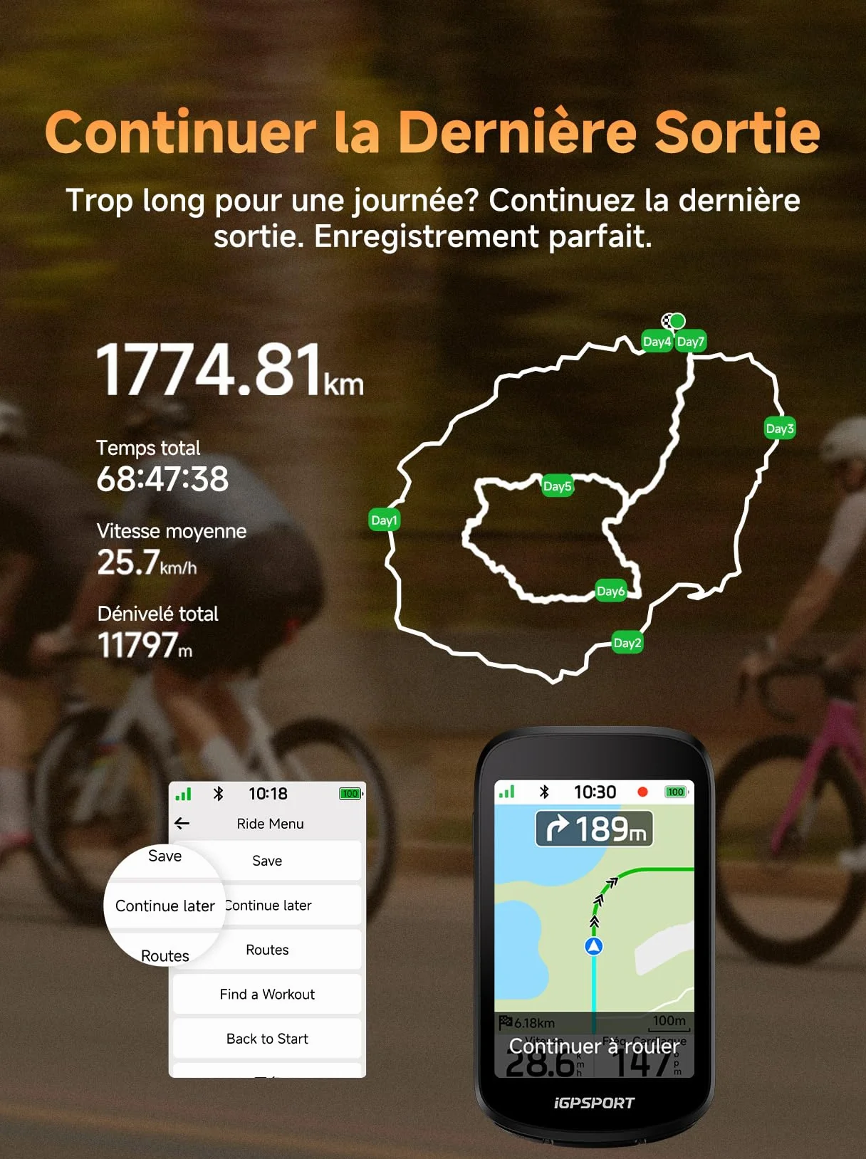 iGPSPORT BSC500 Compteur Velo sans Fil, 3,3" Grand Écran Tactile Navigation Vocale Sonnette Électronique Mode Vélo Électrique, d’Entraînement en Montée, 32 Go Compteur Velo GPS