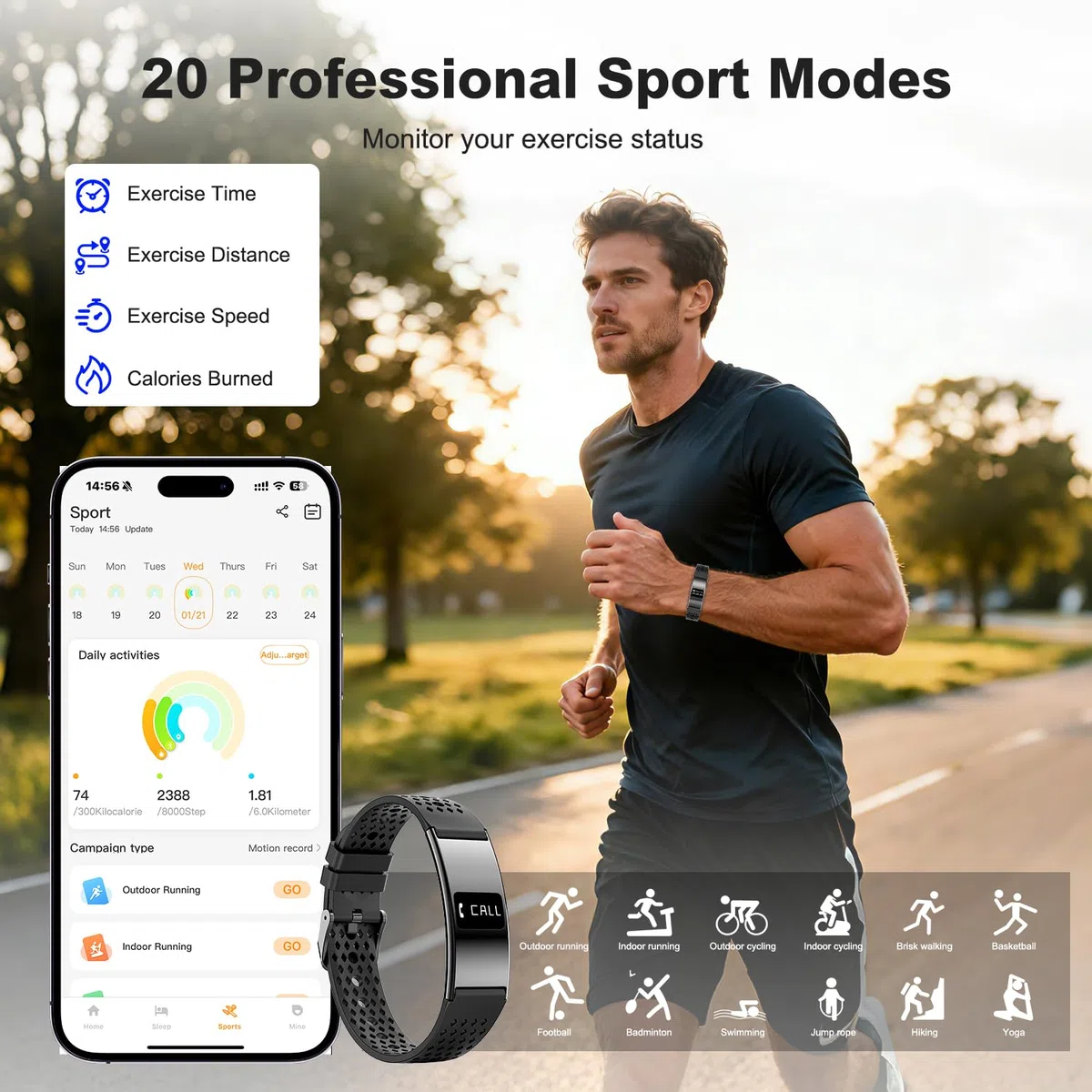 Bracelet Connecté Femme Homme, Fitness Tracker d'activité avec Modes d'exercice,Long Jours Batterie, Étanchéité IP68, Suivi Sommeil & Cardio, SpO2, Rappel D'appel/SM, Compatible Android et iOS