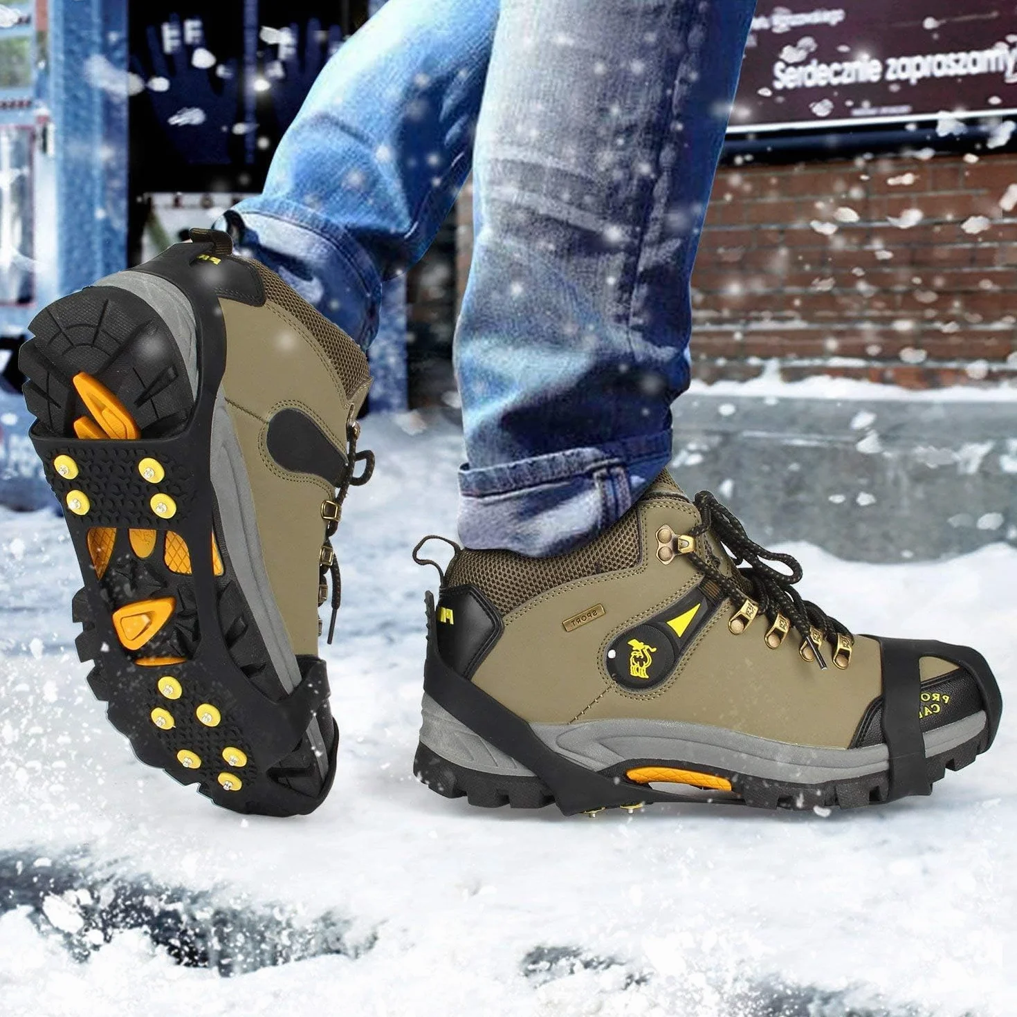 Crampons Antidérapant à Neige pour Chaussures Randonnée Hommes Femmes