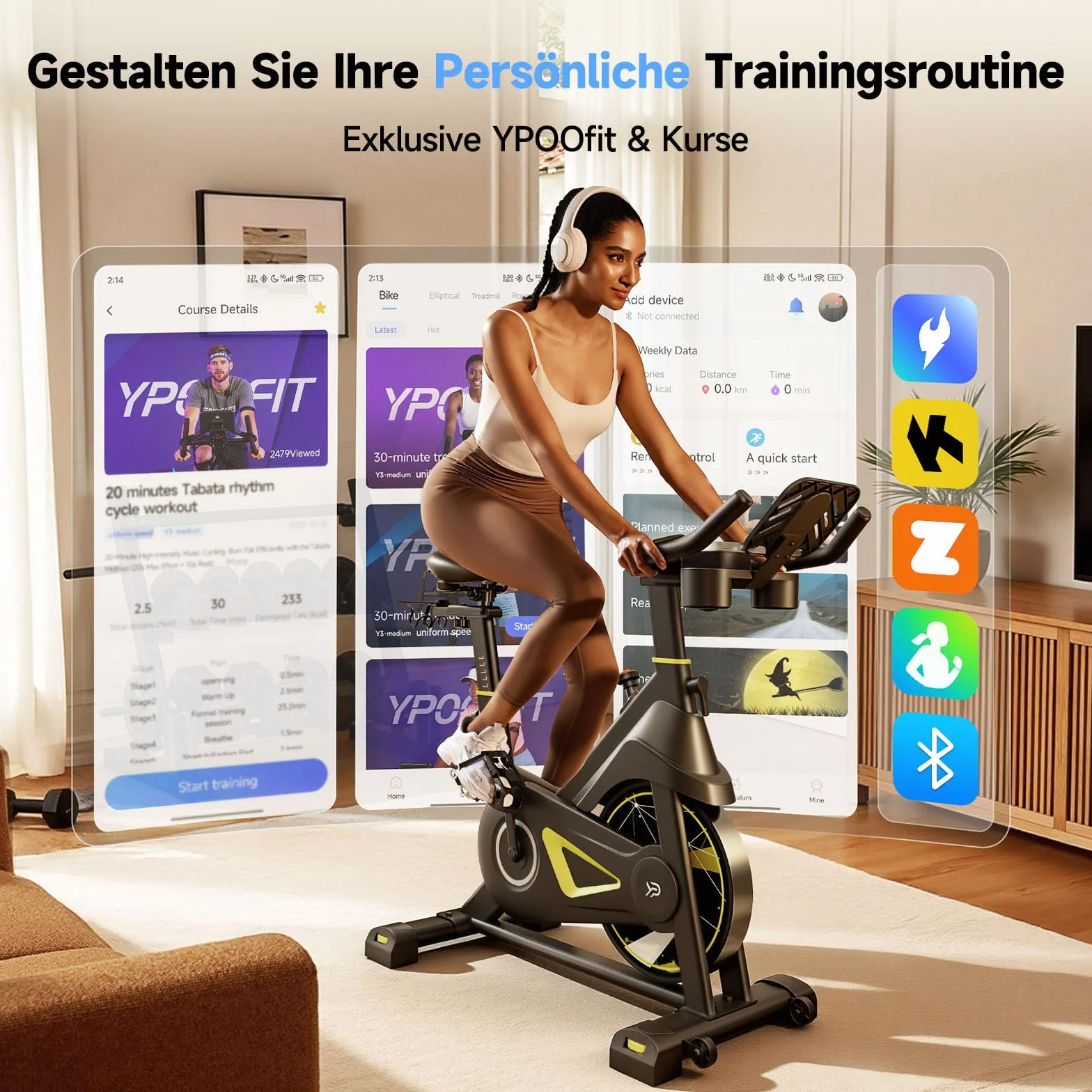 YPOO Vélo d’Appartement, Résistance Magnétique Réglable, Siège Confortable, Support Tablette & App Exclusive, Vélo d’Intérieur pour Cardio à Domicile, Grande Capacité de Charge