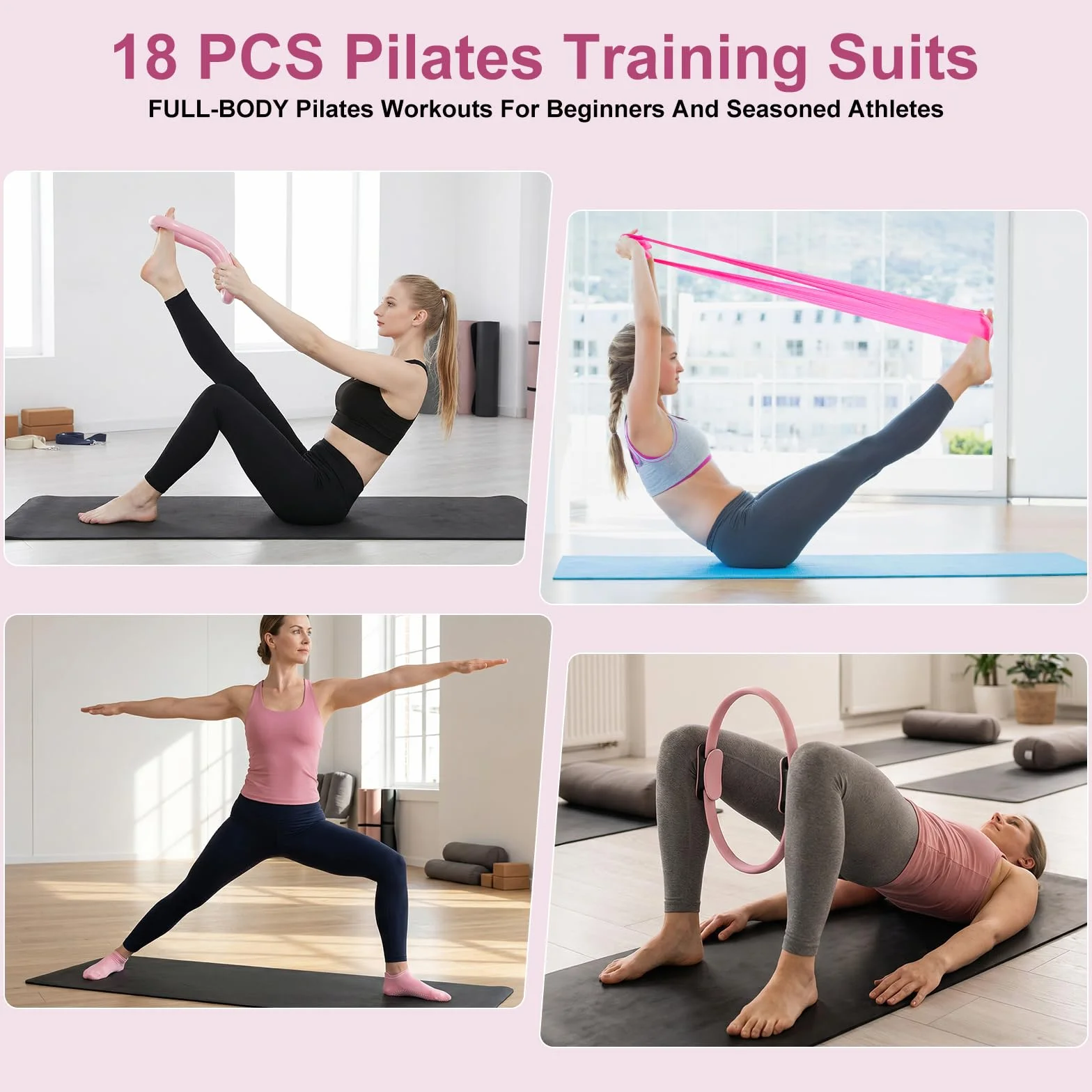 Kit Pilates 18 pièces avec Anneau de Pilates, Bandes de Résistance, Ballon de Yoga