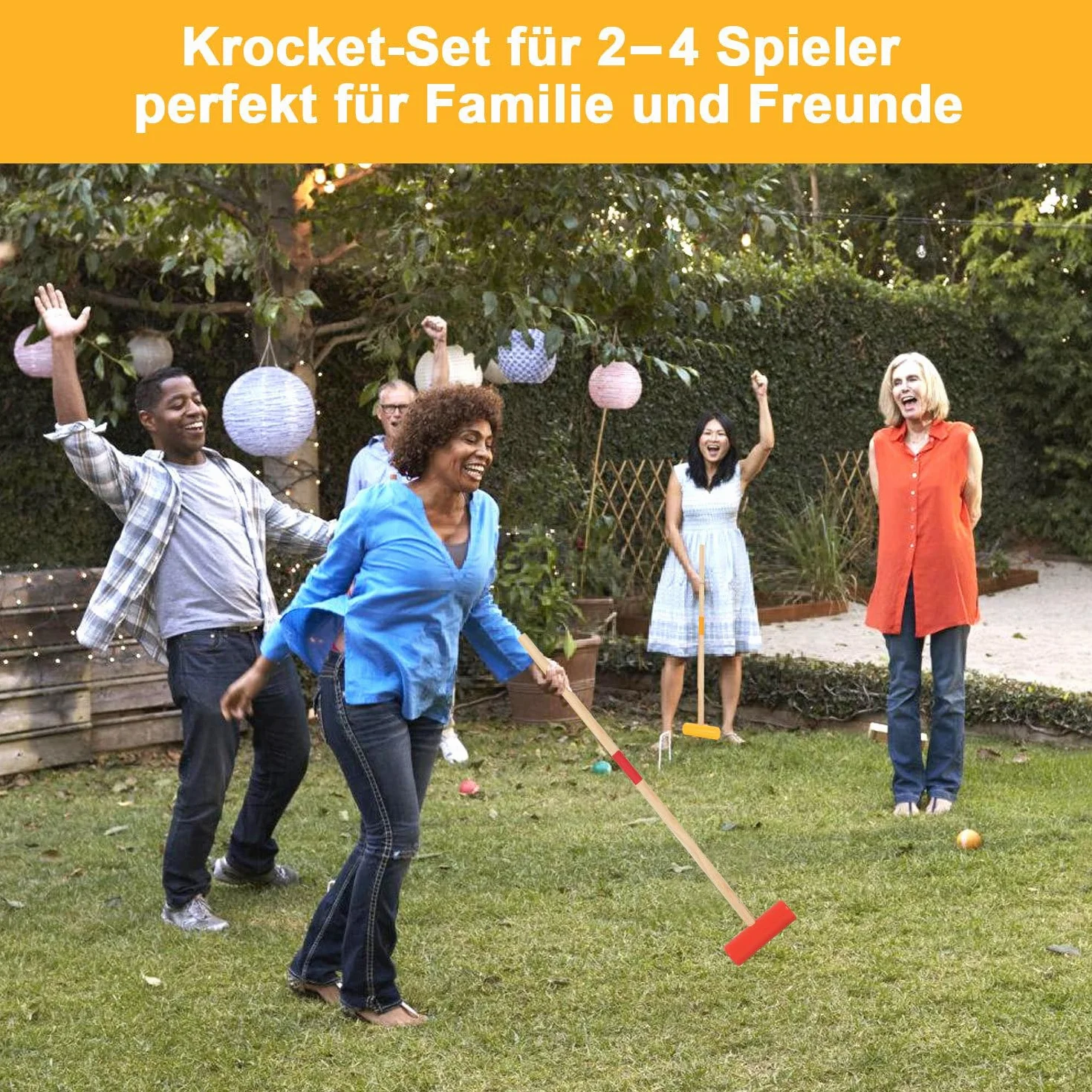 Fiqops Jeu de croquet 2 à 4 joueurs - Jeu de croquet avec sac - Pour enfants et adultes - Jouet en bois - Pour l'extérieur - Famille - Jeu d'adresse