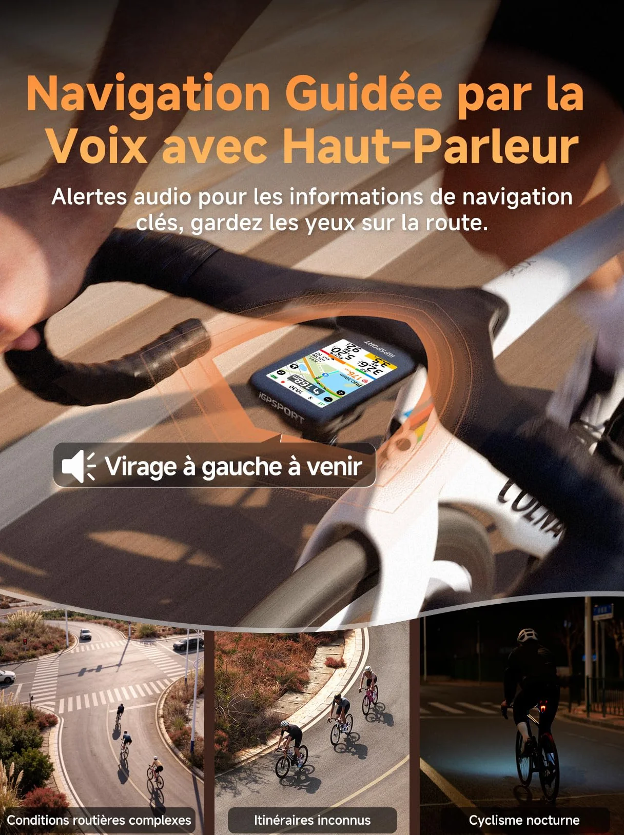 iGPSPORT BSC500 Compteur Velo sans Fil, 3,3" Grand Écran Tactile Navigation Vocale Sonnette Électronique Mode Vélo Électrique, d’Entraînement en Montée, 32 Go Compteur Velo GPS