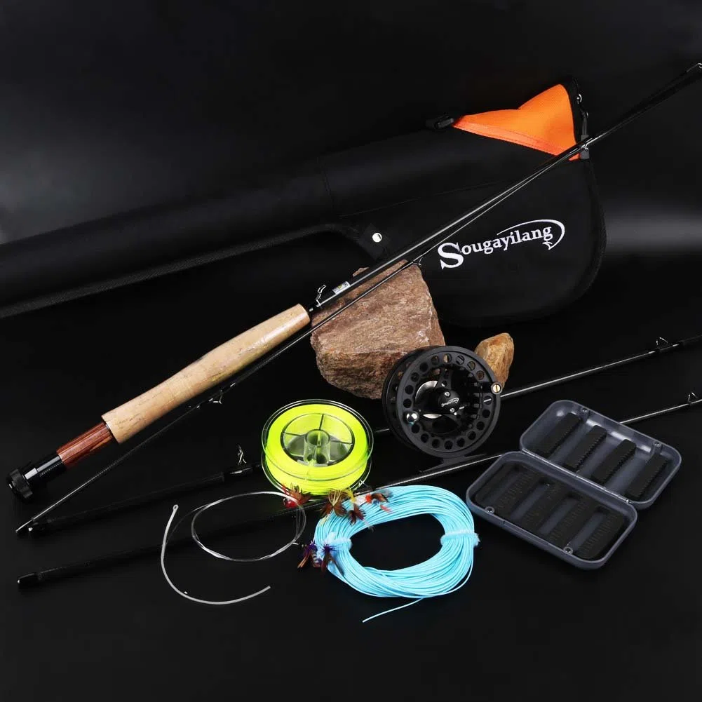 Sougayilang Eau de mer d'eau douce Pêche à la mouche Canne à pêche avec Reel Combo Kit, Black Kits with Bag