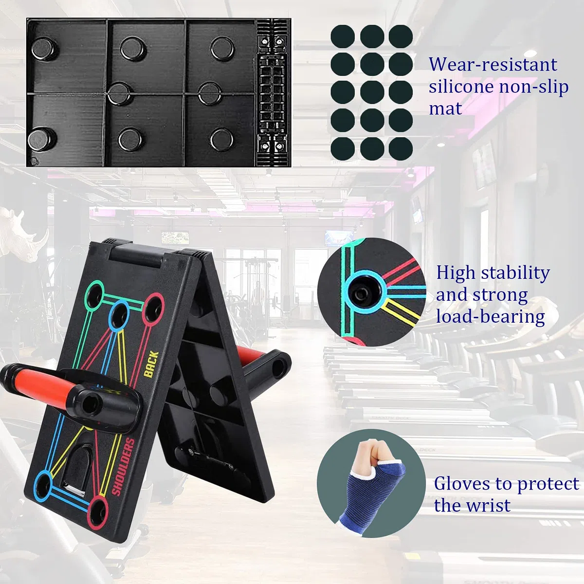 Push Up Rack Board Portable Multifonctionnelle Pliante 12 en 1, Planche Push up avec Gants de Protection et Coussinets en Silicone Antidérapants, Unisexe Appareil Musculation