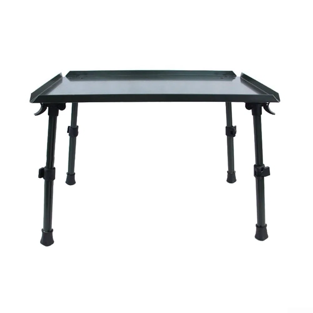 Table de bivouac pour pêche à la carpe verte avec pieds réglables en alliage d'aluminium, table de tente pliable en plastique pour les pêcheurs à la ligne, équipement léger et portable de 34,5 x 26 cm