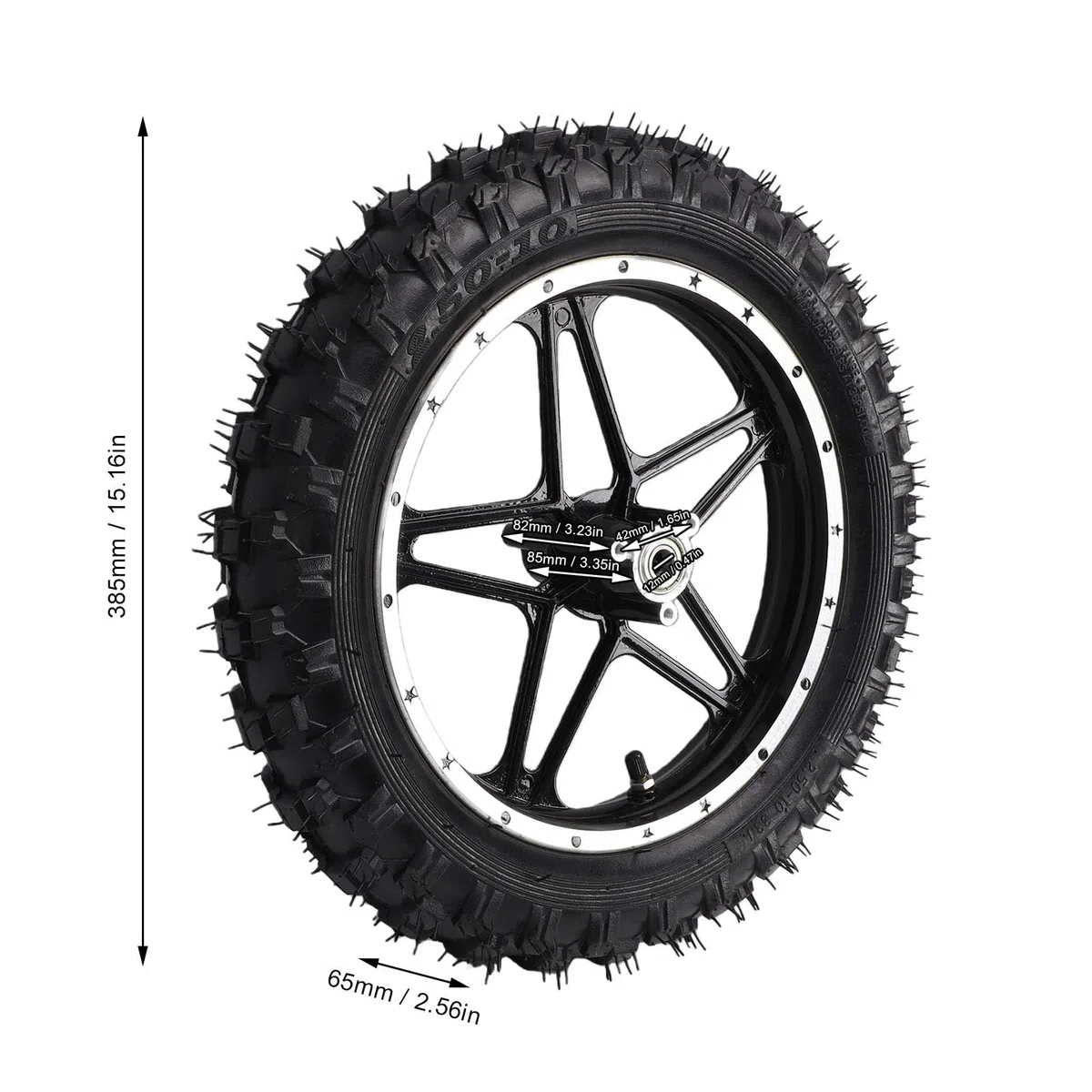 Ausla Jante de Roue de 10 Pouces Assemblage de Pneu, Pneu de Remplacement 2.50 10 Technologie Anti-éclatement pour Mini Pocket Bike Vélo Électrique 49 50ml Dirt *(Traduction D (Devant)