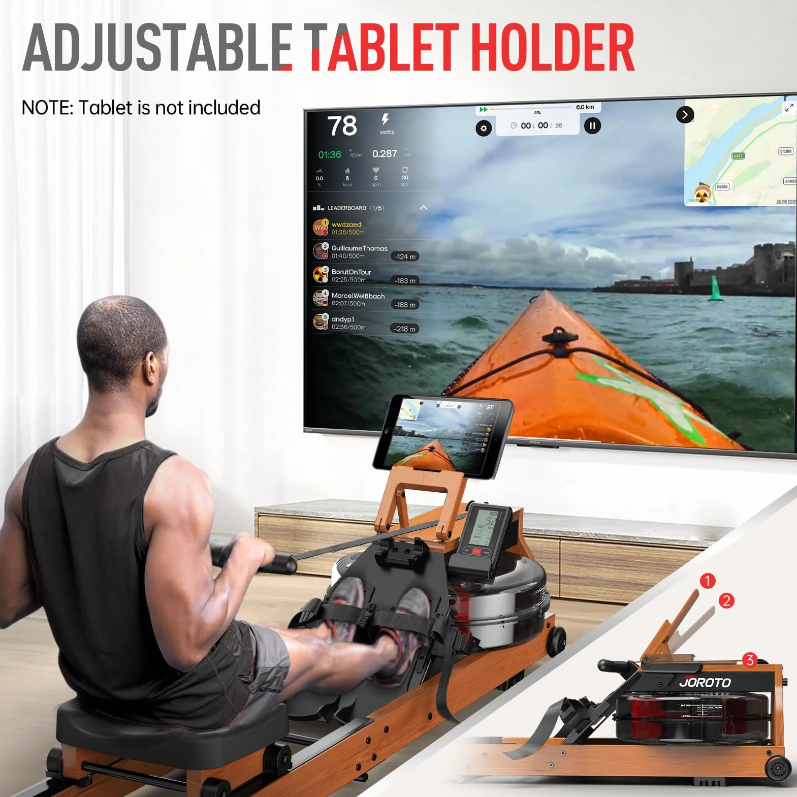 JOROTO Rameurs d'appartement pour Usage Appartemen, Rameur Pliable Capacité de Poid 150kg avec Moniteur Bluetooth &, Support Tablette Ajustable