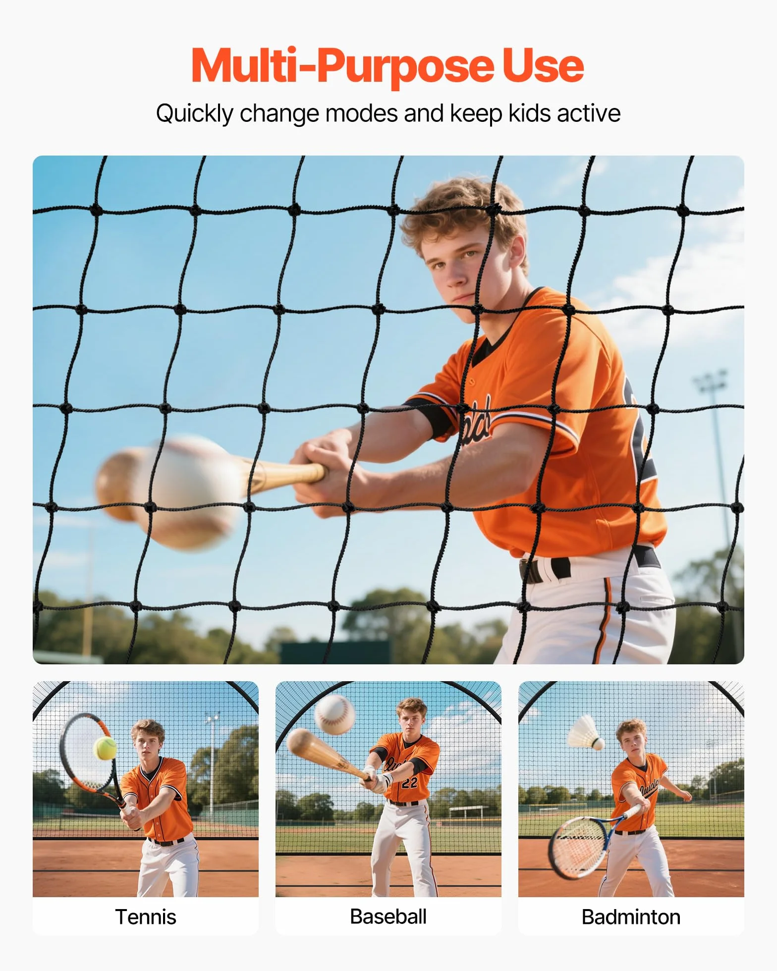 VEVOR Cage de Frappeur 6,06x3,66x2,5 m Tunnel de Frappe Baseball Softball Portable Filet Entraînement Lancement PEHD Noué 30 Plis