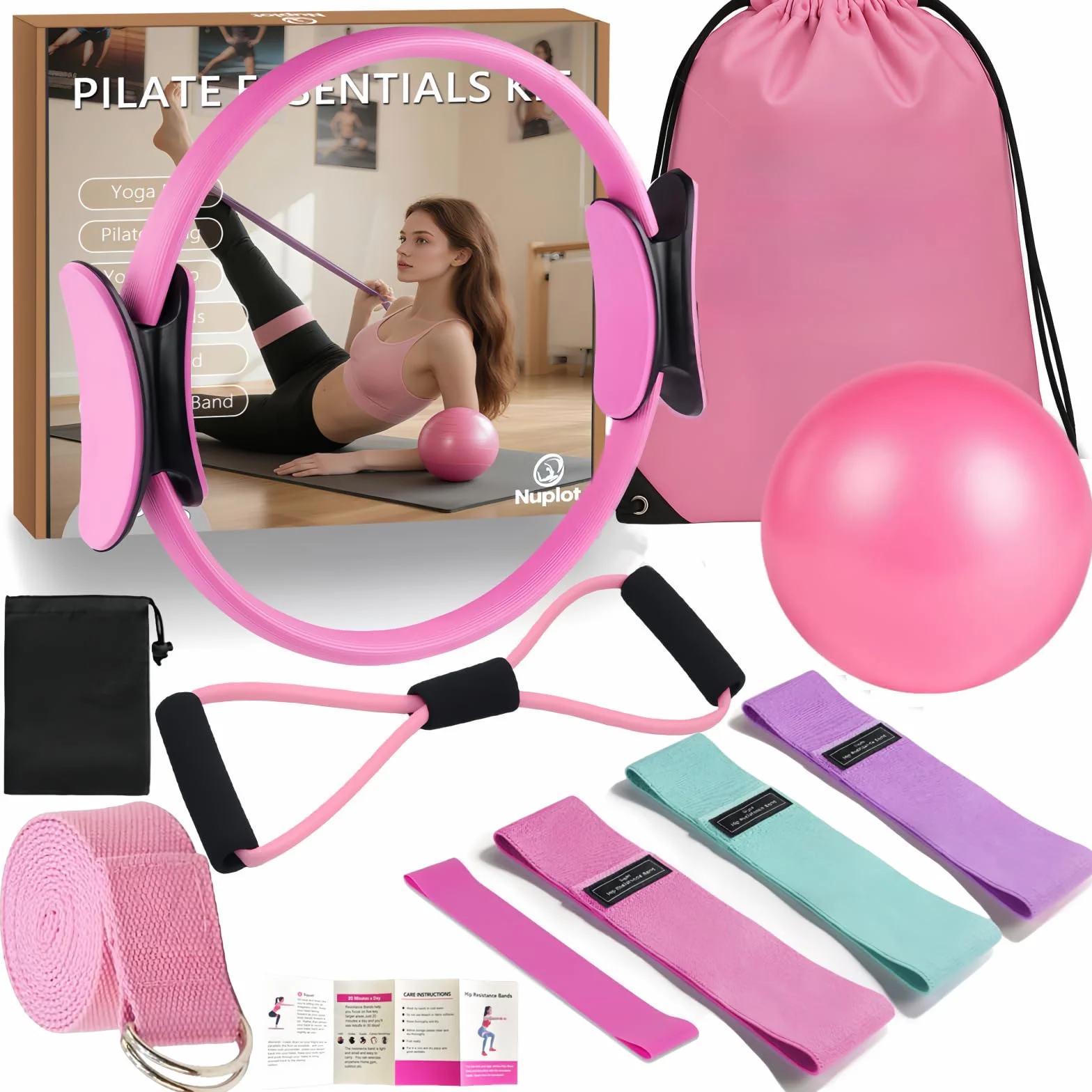 Nuplot Ensemble de Pilates Essentiel pour Femme : Meilleur Ensemble de Pilates pour l'entraînement à la Maison avec Anneau de Pilates et Ensemble de balles, Bande de résistance pour Figure 8, Bandeau