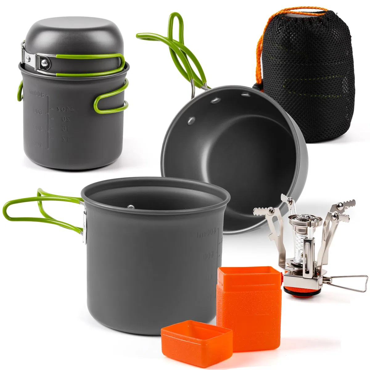 Réchaud de Camping et Casserole - Cuisinière Portable de randonnée avec brûleur à gaz Propane et Butane pour Bouteille de gaz à allumage piezo