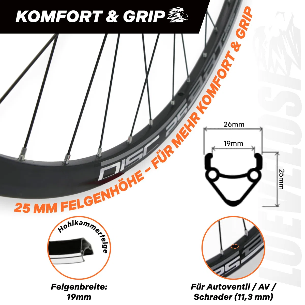 Jante avant de VTT 26" 27,5" 29" - Roue avant pour frein à disque - 6 trous - Jante et moyeu en aluminium - 36 rayons - Noir - Vélo avant pour VTT - Vélo de ville