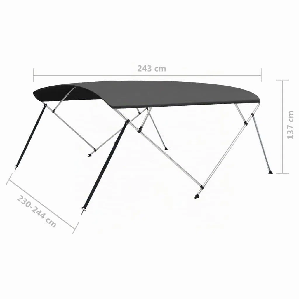 vidaXL Capote de bateau Bimini 4-Bow avec clips inox - Pare-soleil - Anthracite 243 x (230-244) x 137 cm