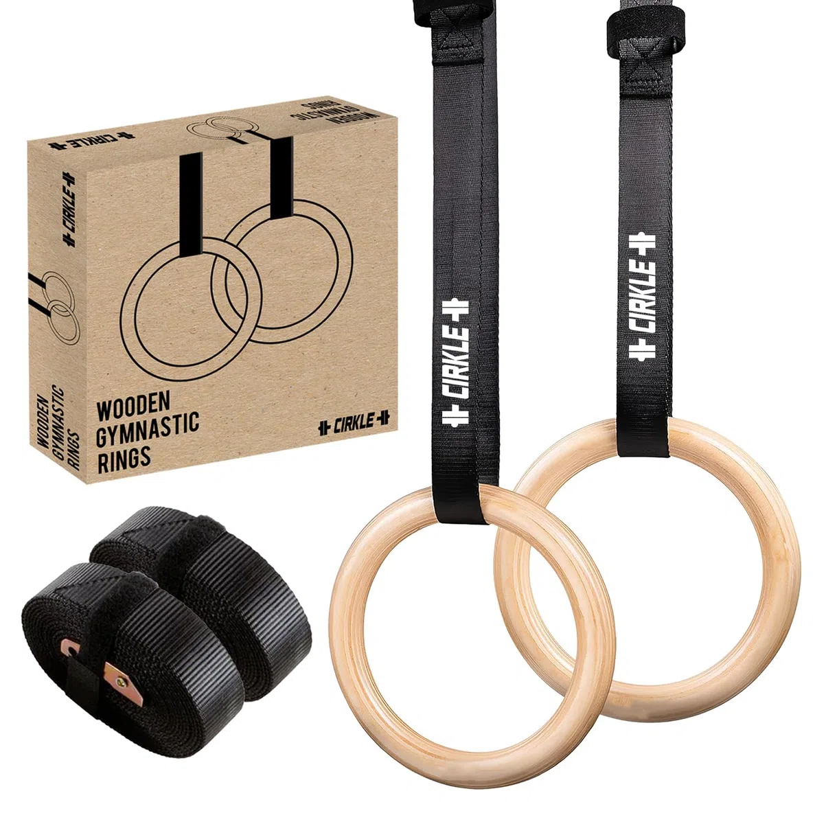 Original Cup CIRKLE | 2 Anneaux de Gymnastique en Bois | 23 cm de Diamètre avec Sangles Ajustables | Entraînement, Fitness, Musculation, Sport | Fixation Facile, Sécurité Maximale | Aerobik