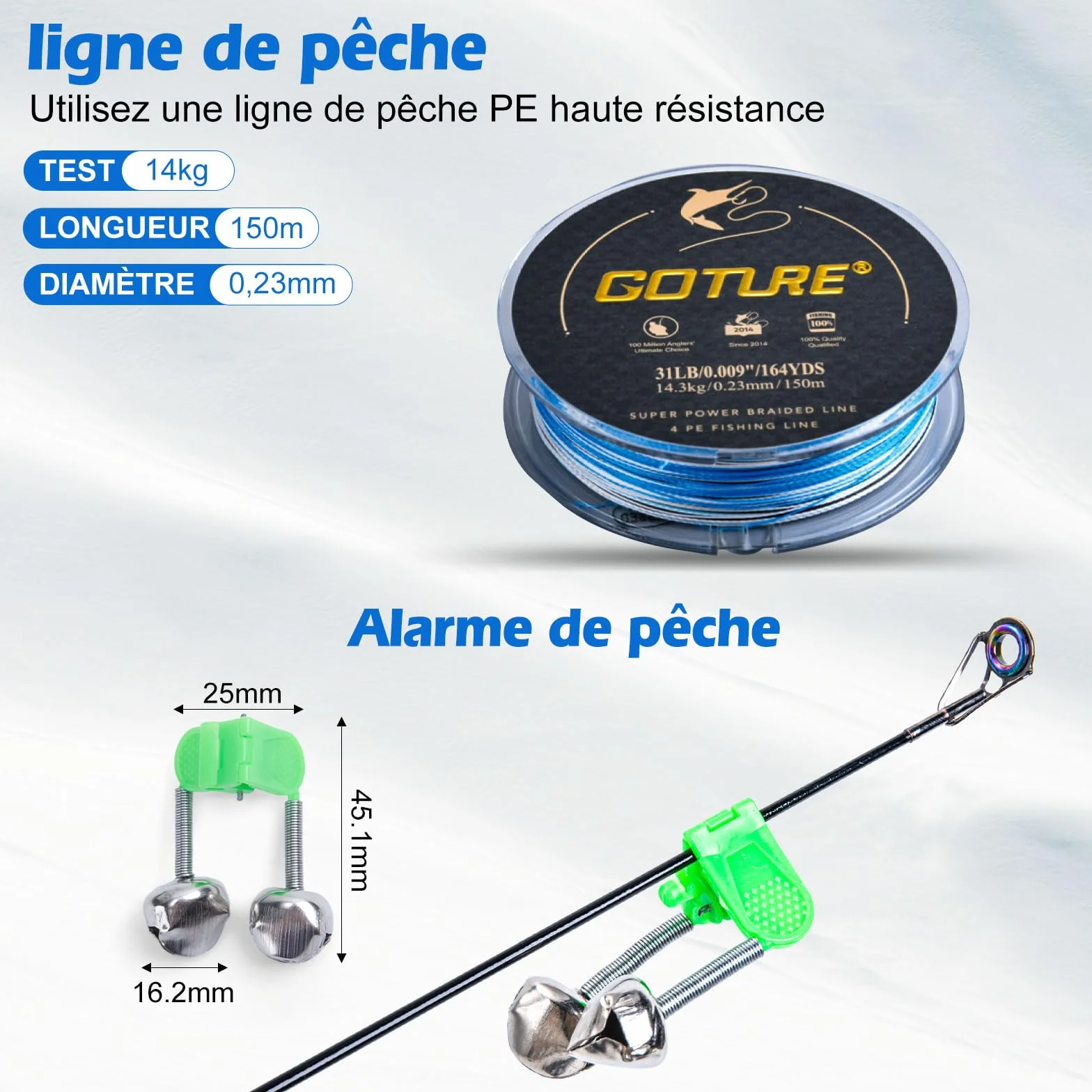 Goture Ensemble de pêche avec Canne à pêche télescopique (Carbone 24T), 1,8 m/2,1 m/2,4 m/2,7 m | Ensemble Complet de d'outils de pêche et d'appâts avec Moulinet de pêche 5,2:1, Ligne 150 m/14 kg
