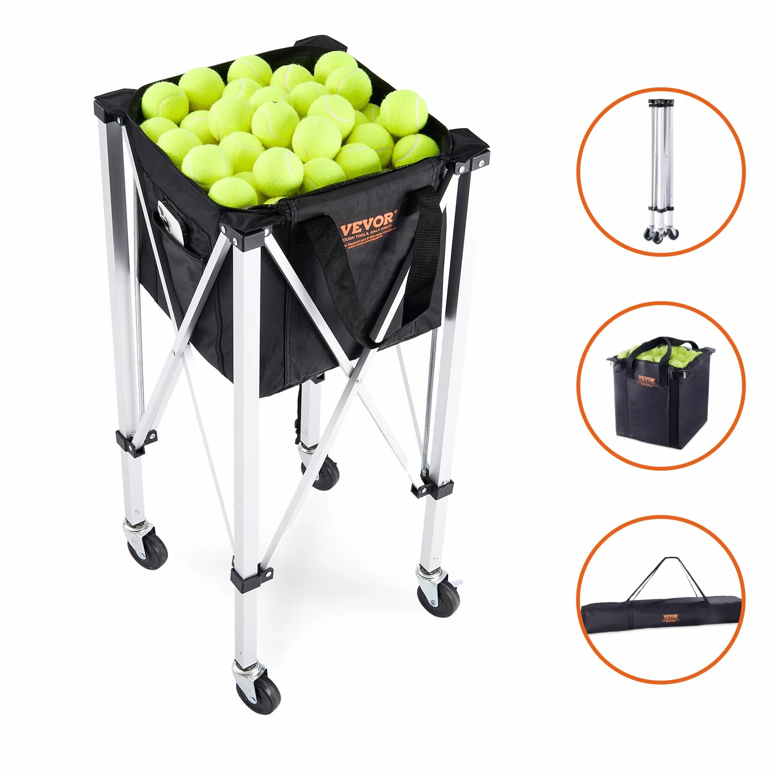 VEVOR Panier à Balle de Tennis Pliable 150 balles Chariot Alliage d'aluminium