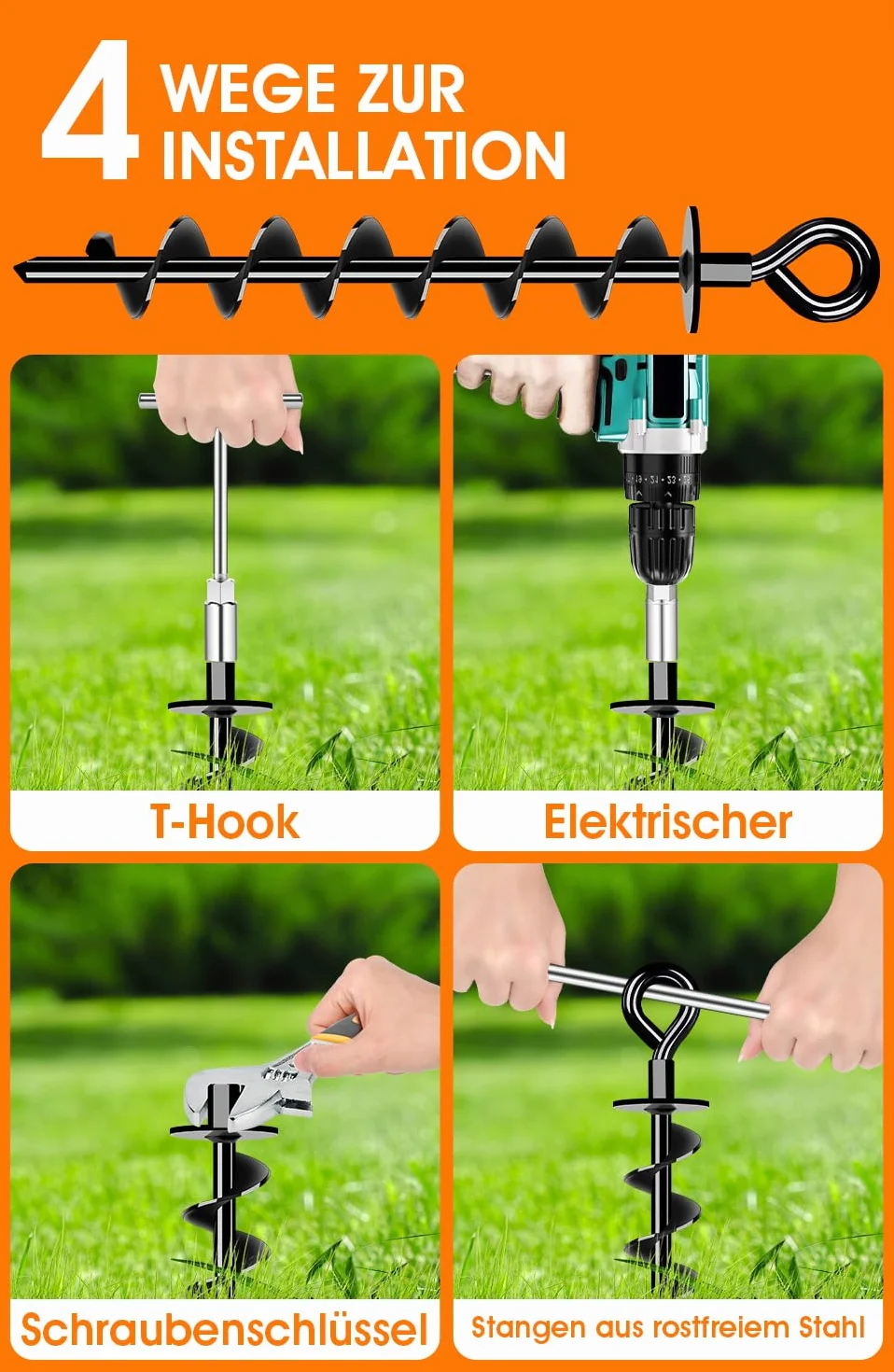 Lot de 4 piquets vissés pour fixation trampoline auvent balançoire