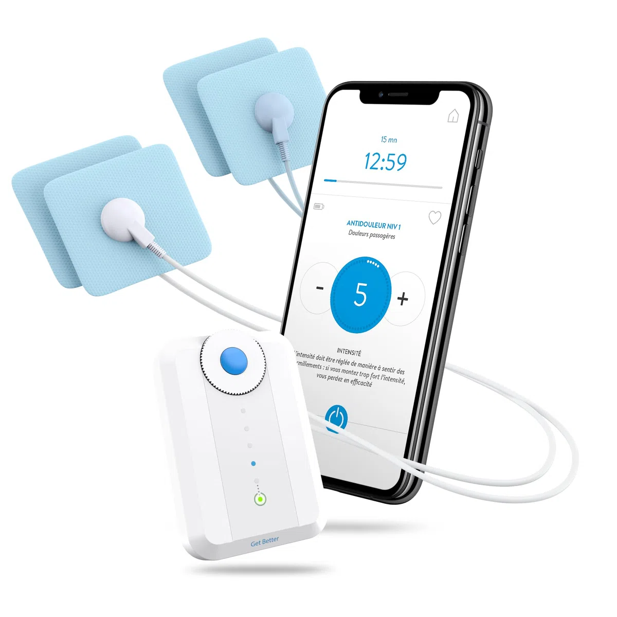 Bluetens Classic Electrostimulateur Connecté, TENS/EMS, Appareil Electrostimulation Musculaire et Anti Douleur, Massage Sportif par Electro-Stimulation