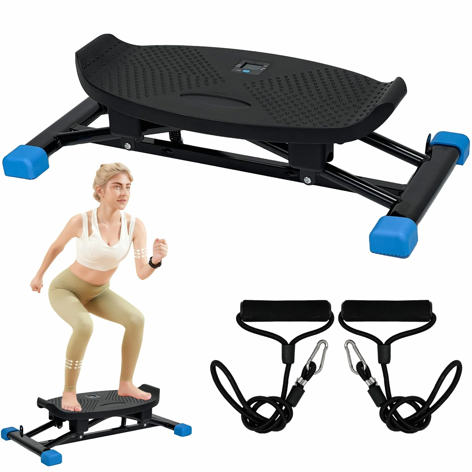 Entraîneur d'équilibre - Machine de ski simulée - Tapis de course aérobique à résistance - Stepper portable - Supporte 136 kg - Exercice silencieux complet du corps - Avec affichage LED.