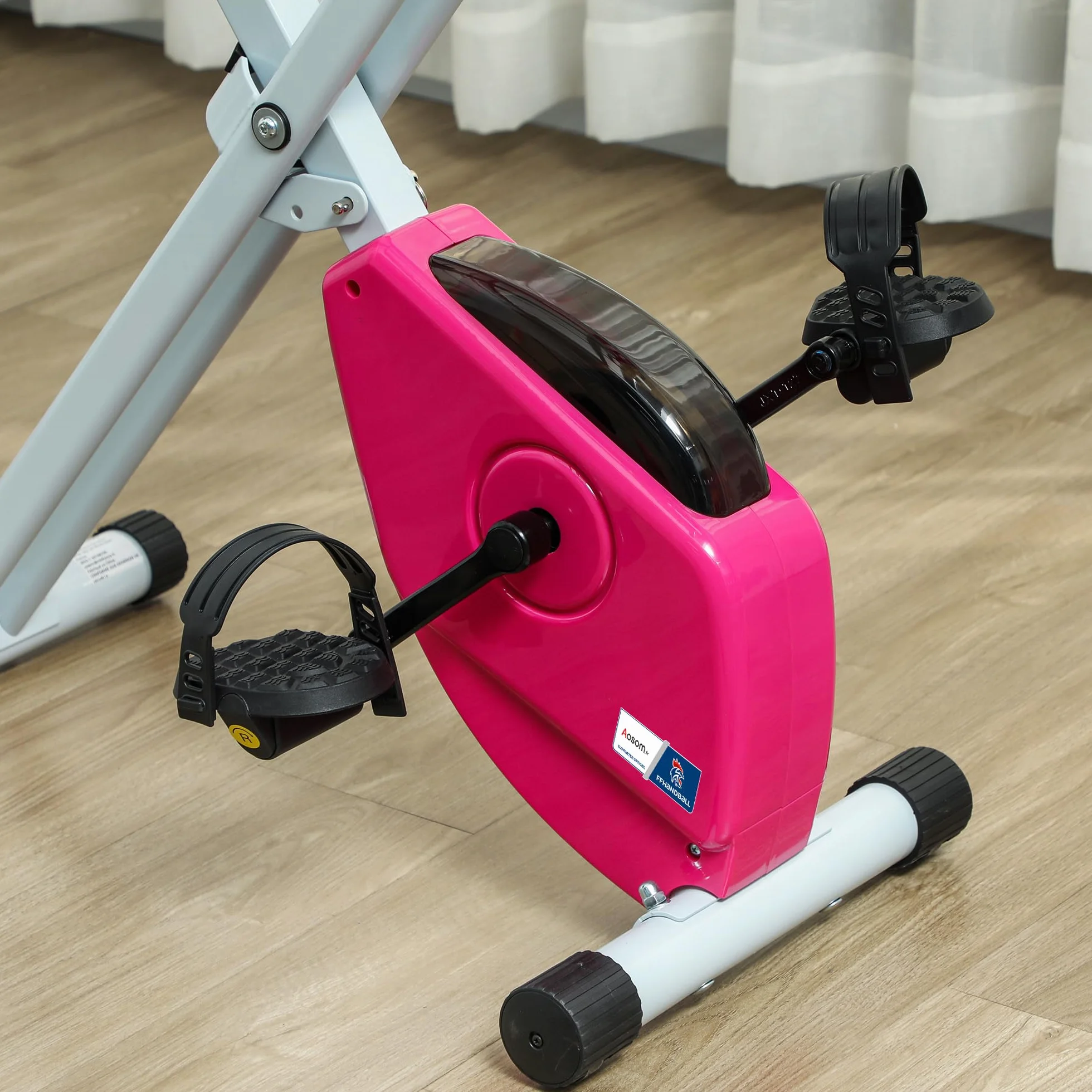 HOMCOM Vélo d'Appartement Magnétique Pliable - Collaboration Aosom.fr x FFHandball - Vélo de Fitness en X Silencieux pour Sport Maison et Cardio-training - Écran LCD & Capteur Pouls