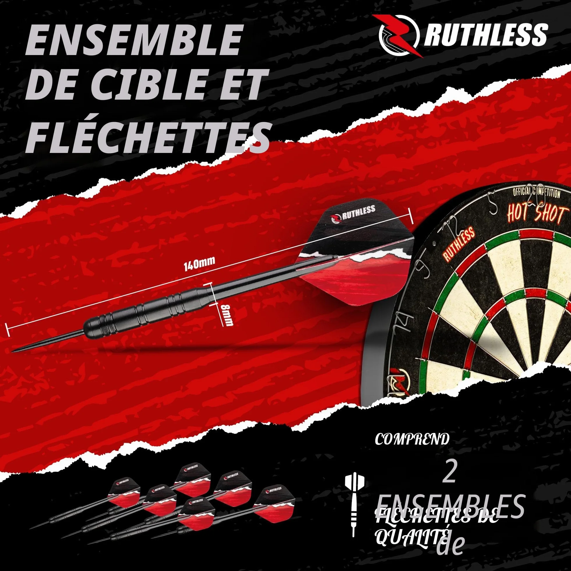 Ruthless Home Darts Centre | Cible de fléchettes avec armoire, cible de fléchettes et 2 jeux de fléchettes