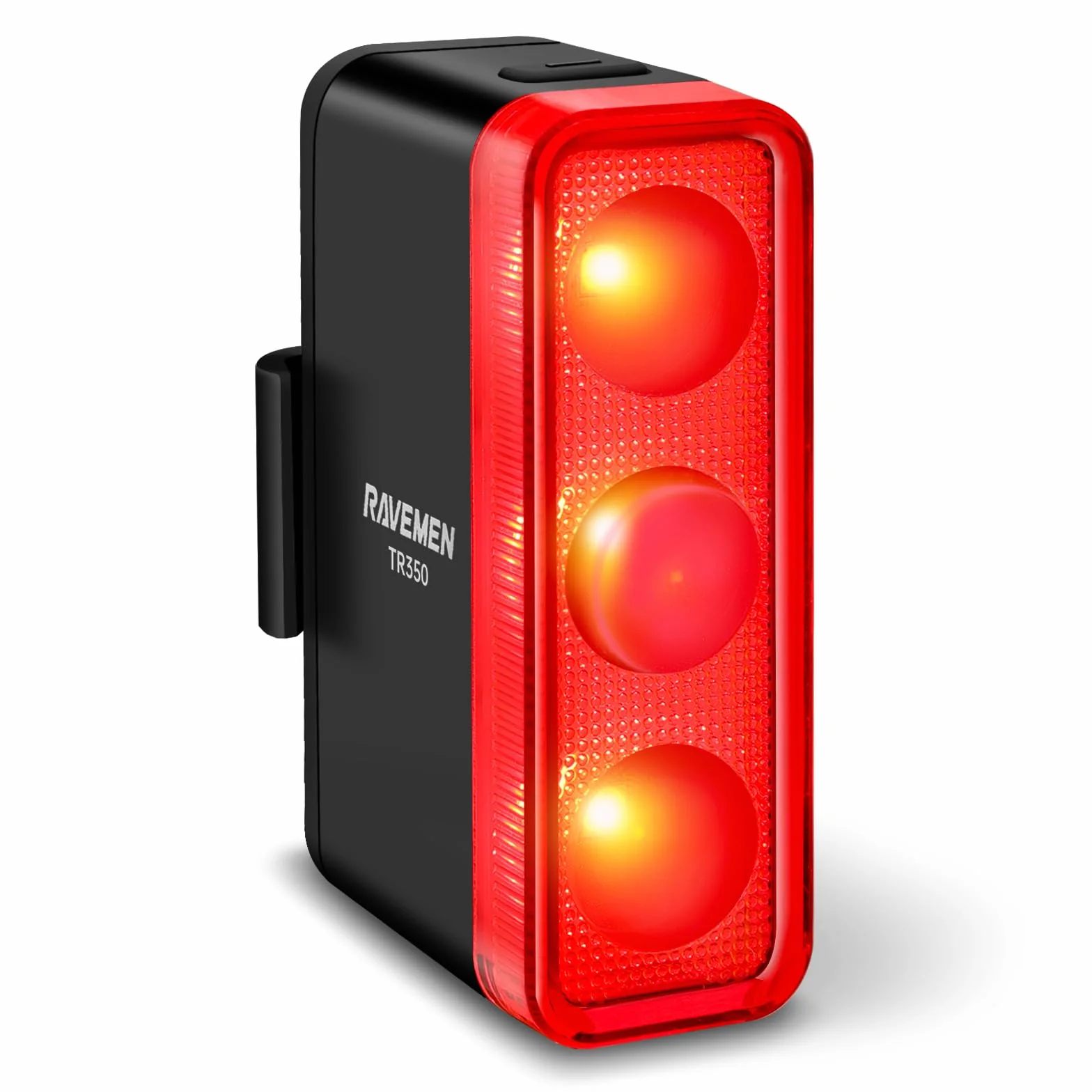 RAVEMEN TR350 Feu Arrière de Vélo, Feu de freinage 350 lumens pour vélo arrière Visible de Jour et de Nuit pour l'équitation Urbaine 6 Modes USB-C Rechargeable