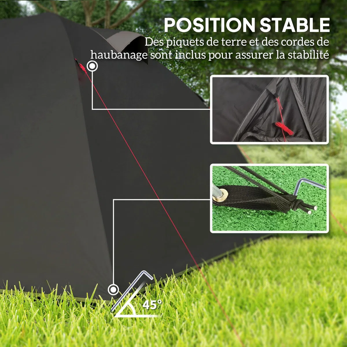 Outsunny Tente de Camping familiale pour 2-4 Personnes, Tente Tunnel imperméable 3000 mm avec 3 Portes, fenêtres, Sac de Transport, pour Camping Voyage randonnée Jardin, Noir