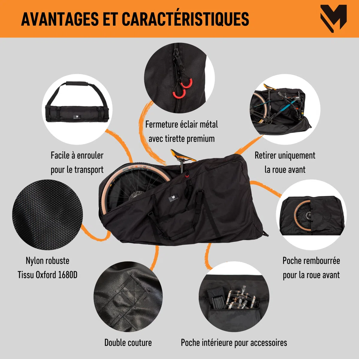 lamaki Housse Transport Velo - Route & Gravel, VTT 26-29 Pouces - Sans Retirer la Roue Arrière - Sac Transport pour Voyage - Housse de Velo Pliable, Robuste en Nylon 1680D