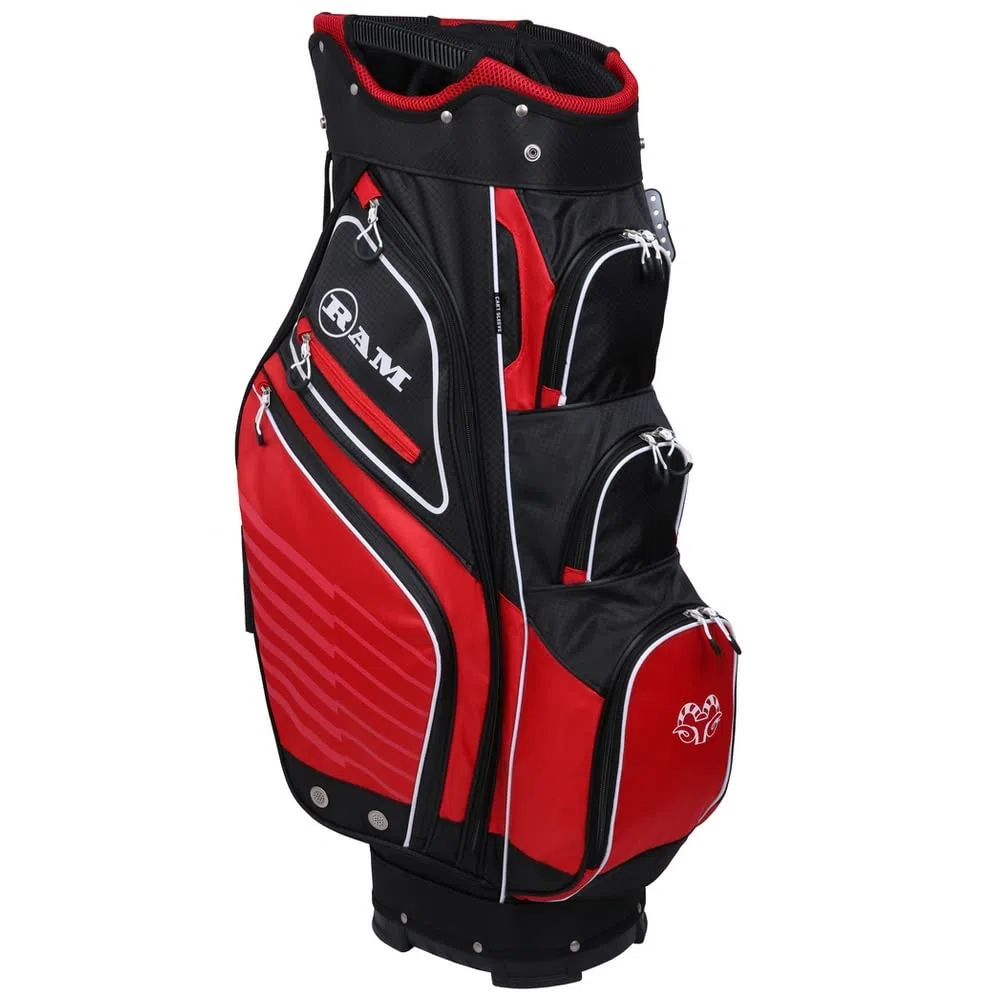 Ram Sac DE Golf ACCUBAR pour Chariot avec 14 Compartiments, Noir/Rouge