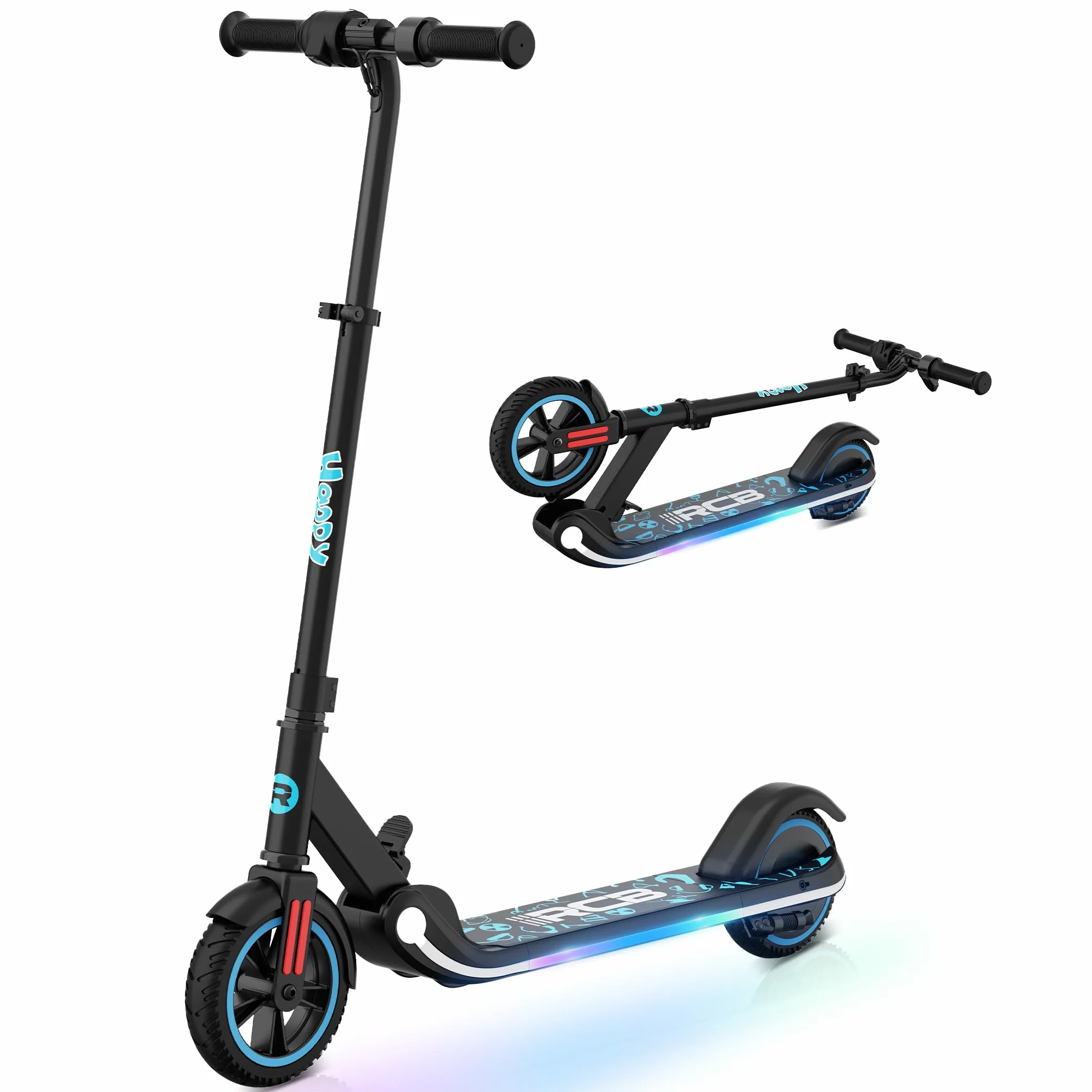RCB Trottinette électrique Enfant 6-12 Ans, Moteur 150W - Max 16Km/h - Lumière Arc-en-Ciel - Pliable - Affichage LED - Vitesse et Hauteur Réglables, Cadeau pour Enfants et Adolescents