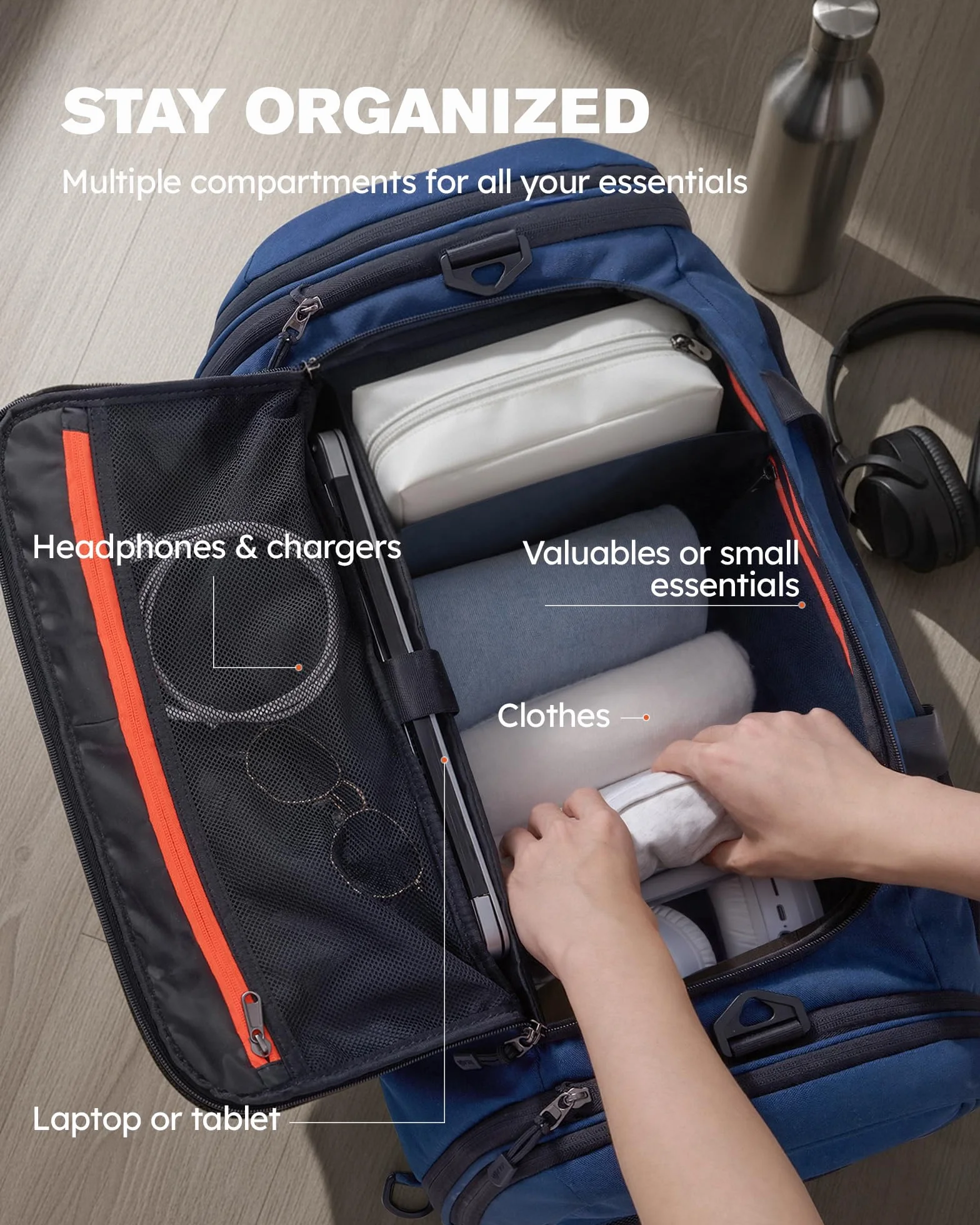 Tolaccea Sac de Sport Extensible 56–70L Homme Femme – Grand Sac de Voyage avec Compartiment Chaussures & Poche Humide, Convertible en Sac à Dos pour Fitness, Natation, Football, Voyage (Bleu)