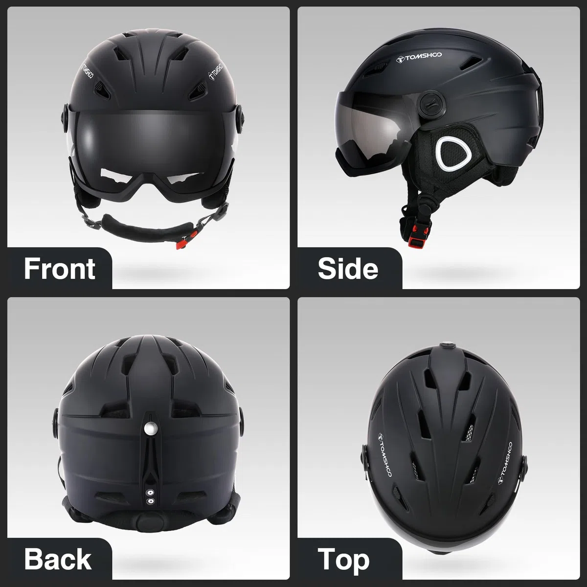 TOMSHOO Casque de Ski avec Visière Détachable, Casque de Snowboard pour Adulte Femme Homme Certifié Professionnel Casque de Neige avec Amovible intégré Visiere