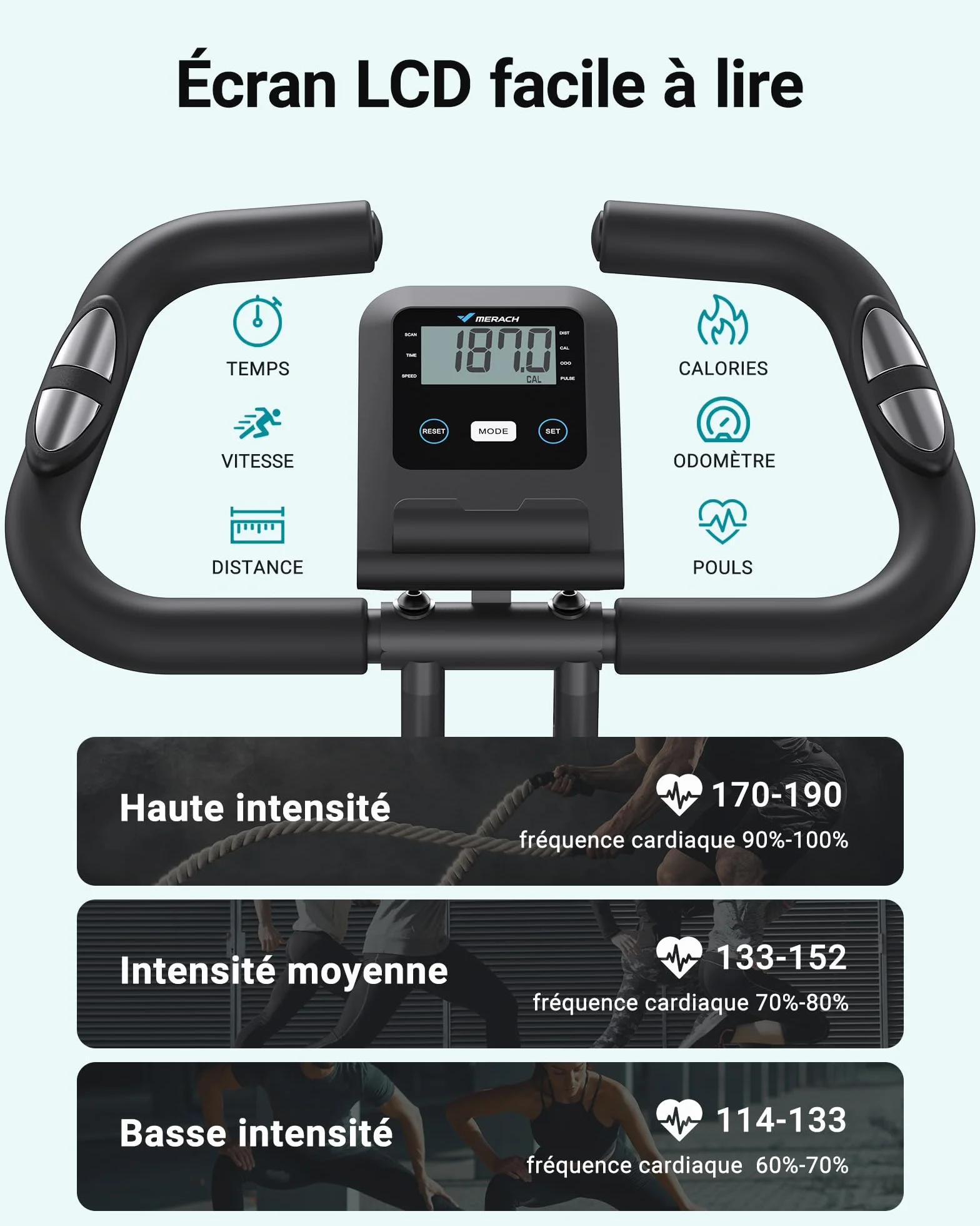 MERACH Velo D Appartement Silencieux avec App Entraînement, 4 en 1 Vélo D’Appartement Pliable avec Résistance Magnétique 16 Niveaux, Écran LCD, Mesure du Pouls, Bande de Résistance, Selle Confortable