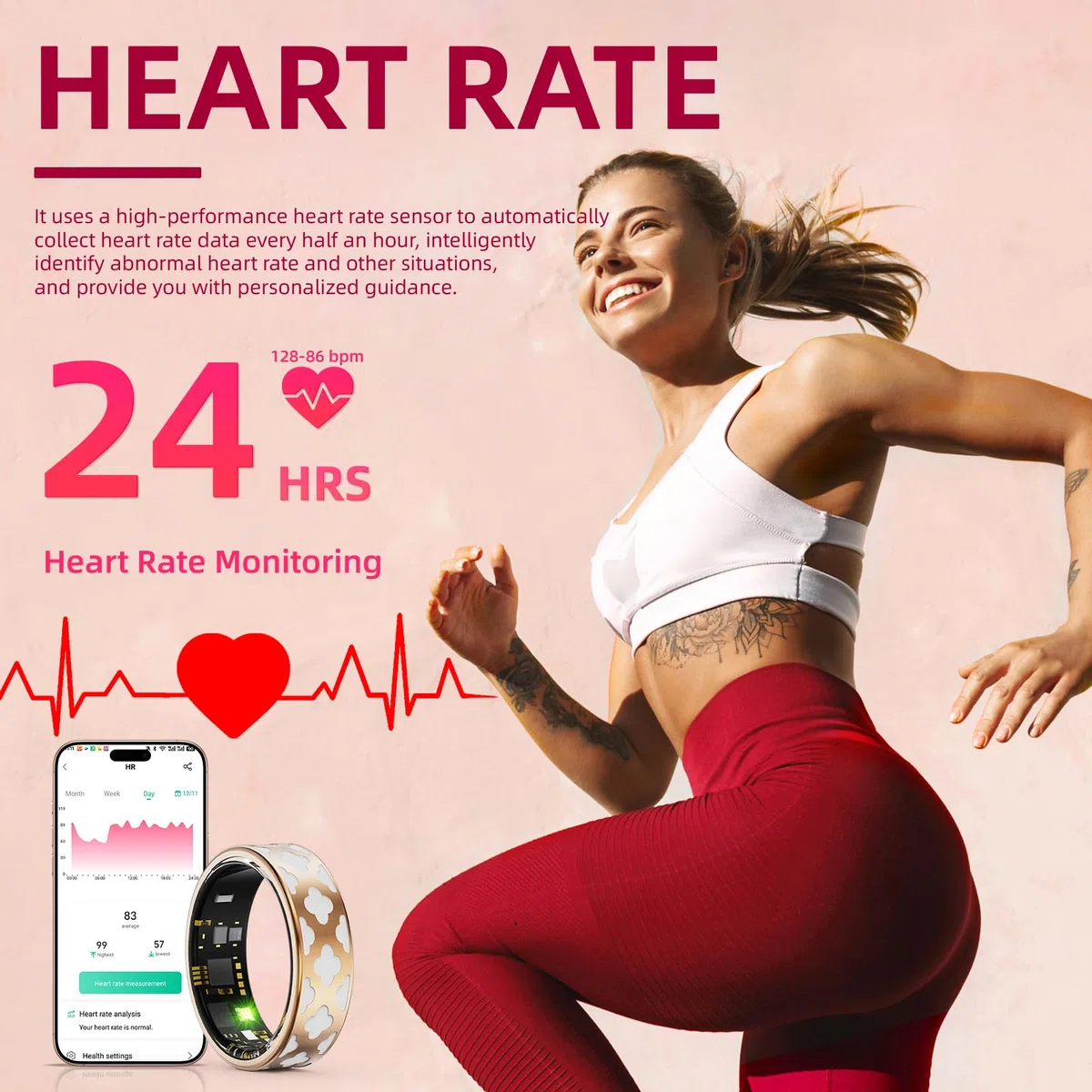 Bague Connectée Élégante pour Femme & Homme, Smart Ring Traqueur de Santé avec Fréquence Cardiaque, Oxygène Sanguin, Sommeil, Podomètre, 10ATM Étanche, Compatible iOS/Android, Fitness Ring (10)