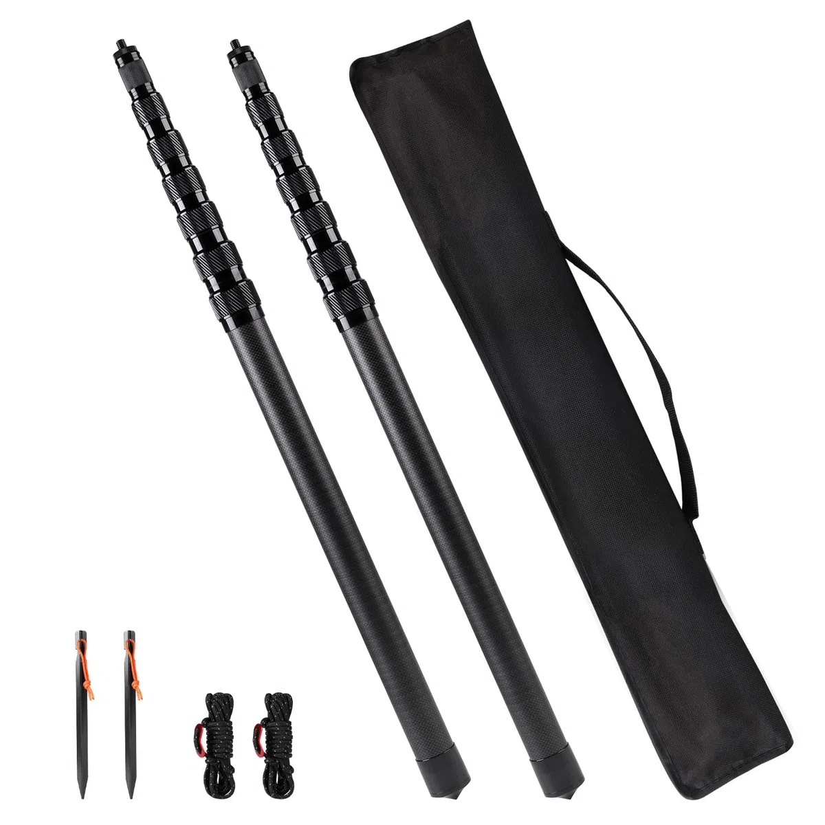 LALAGO Lot de 2 Poteaux de Tente Télescopiques en Fibre de Carbone - 2,7m Réglables Poteaux de Bâche, Mât de Bâche Télescopique Légers et Solides, pour Le Camping Tente, Taps ou Voile d'ombrage