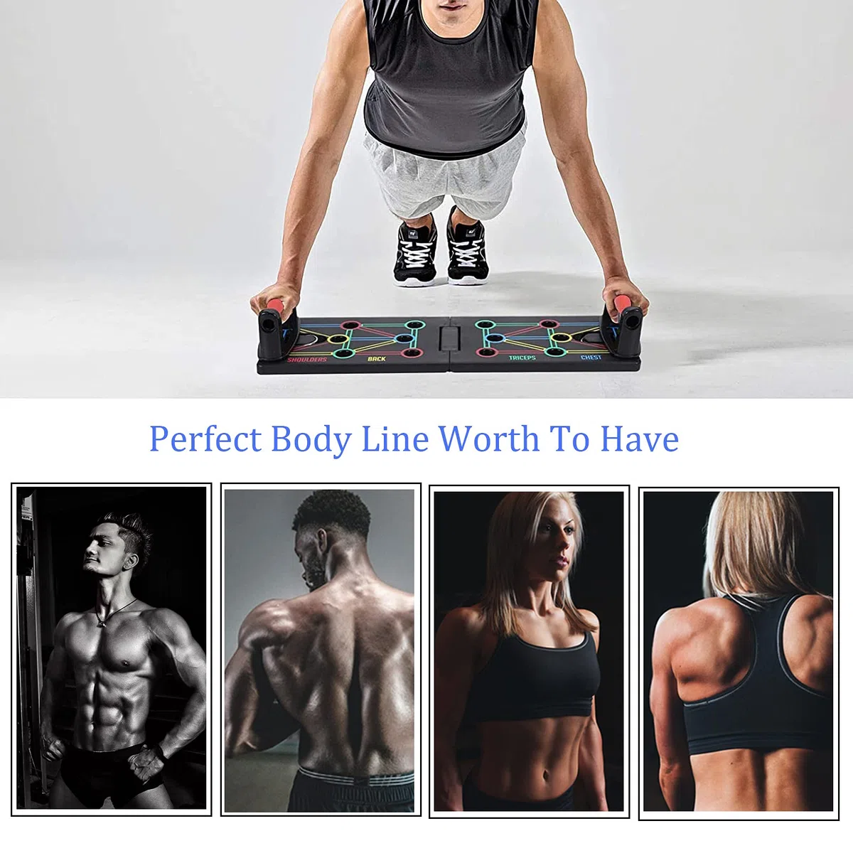 Push Up Rack Board Portable Multifonctionnelle Pliante 12 en 1, Planche Push up avec Gants de Protection et Coussinets en Silicone Antidérapants, Unisexe Appareil Musculation