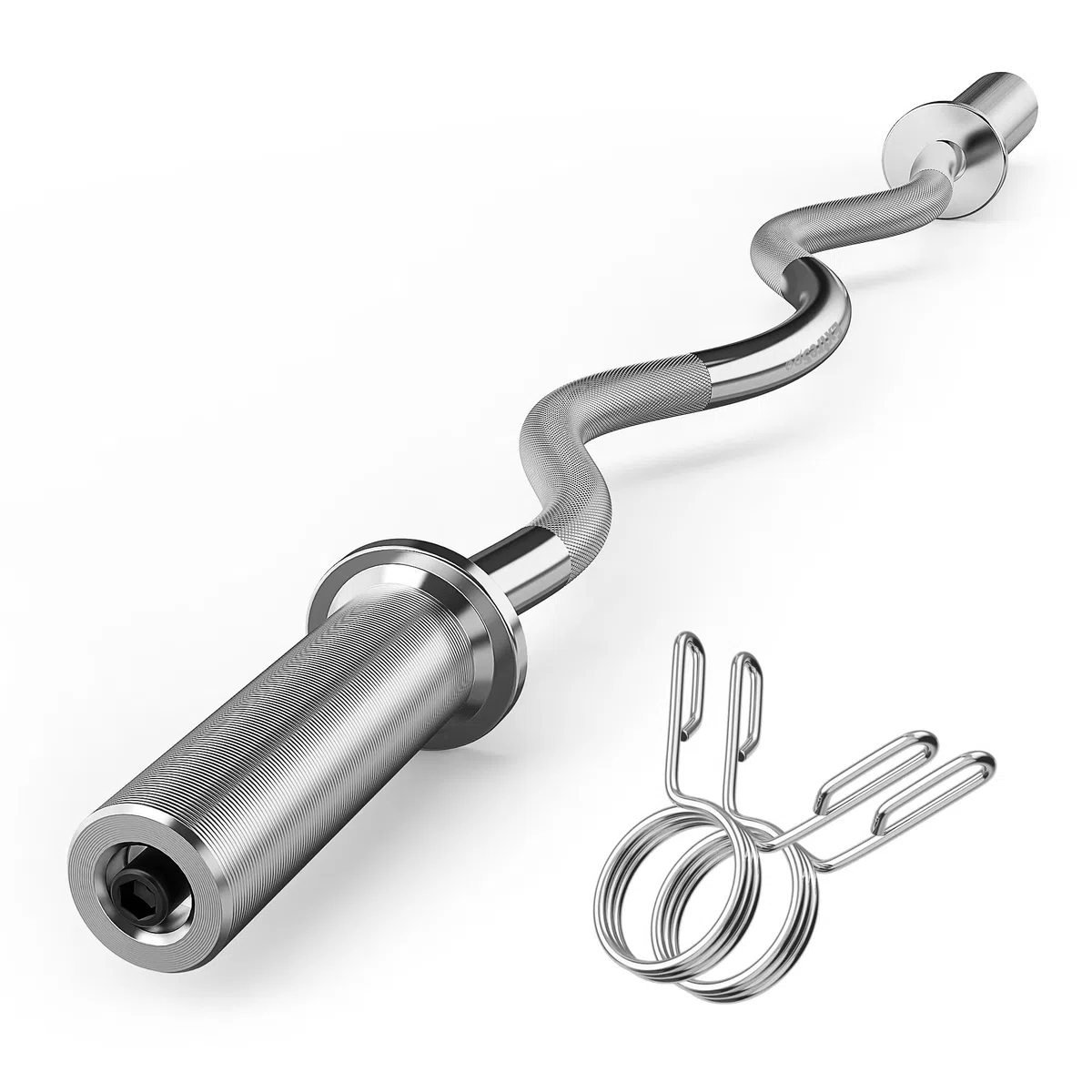 Olympic EZ Curl Barre d'haltère bouclée de 119,4 cm pour haltérophilie, poussées de hanches, squats, biceps, gym à domicile, barre de bouclagechromée avec 2 colliers à ressort pour disques de poids